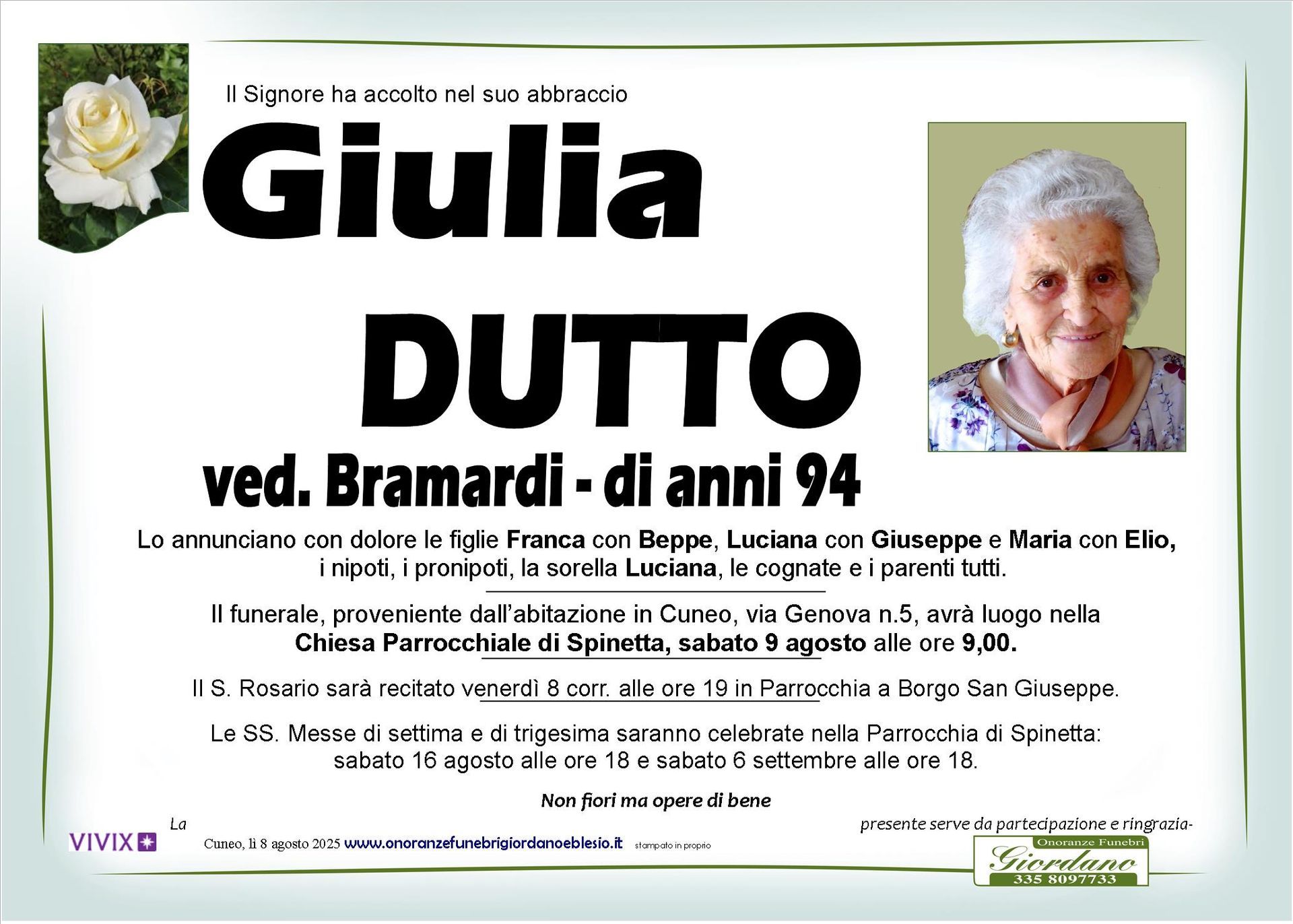necrologio DUTTO Giulia ved. Bramardi