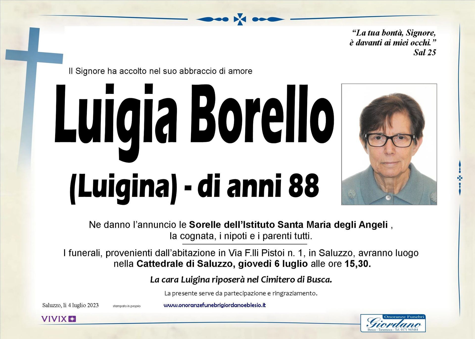 necrologio BORELLO Luigia