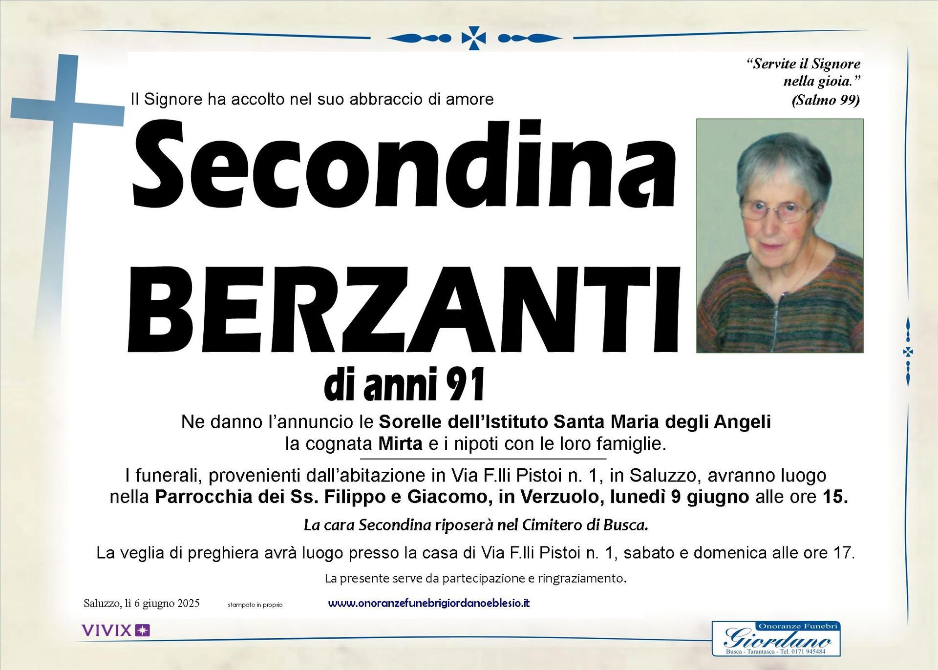 necrologio BERZANTI Secondina