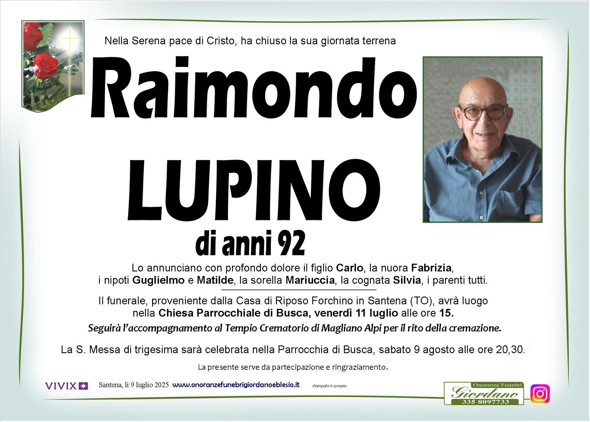necrologio LUPINO Raimondo