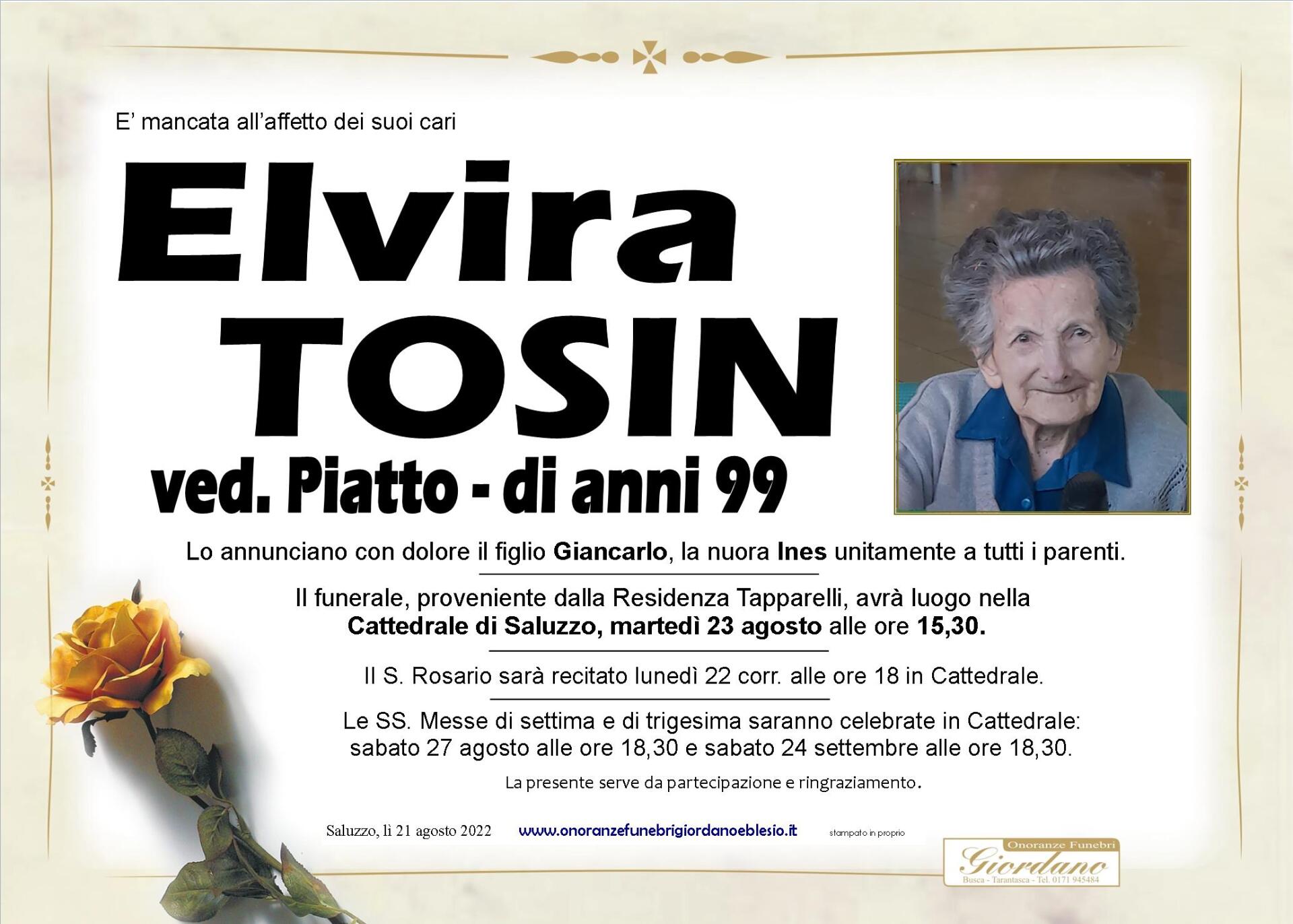 necrologio TOSIN Elvira ved. Piatto