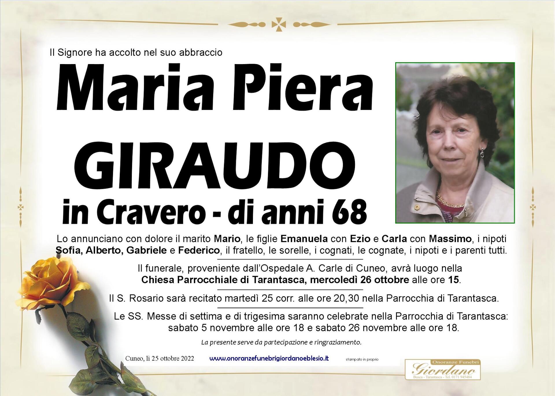 necrologio GIRAUDO Maria Piera in Cravero