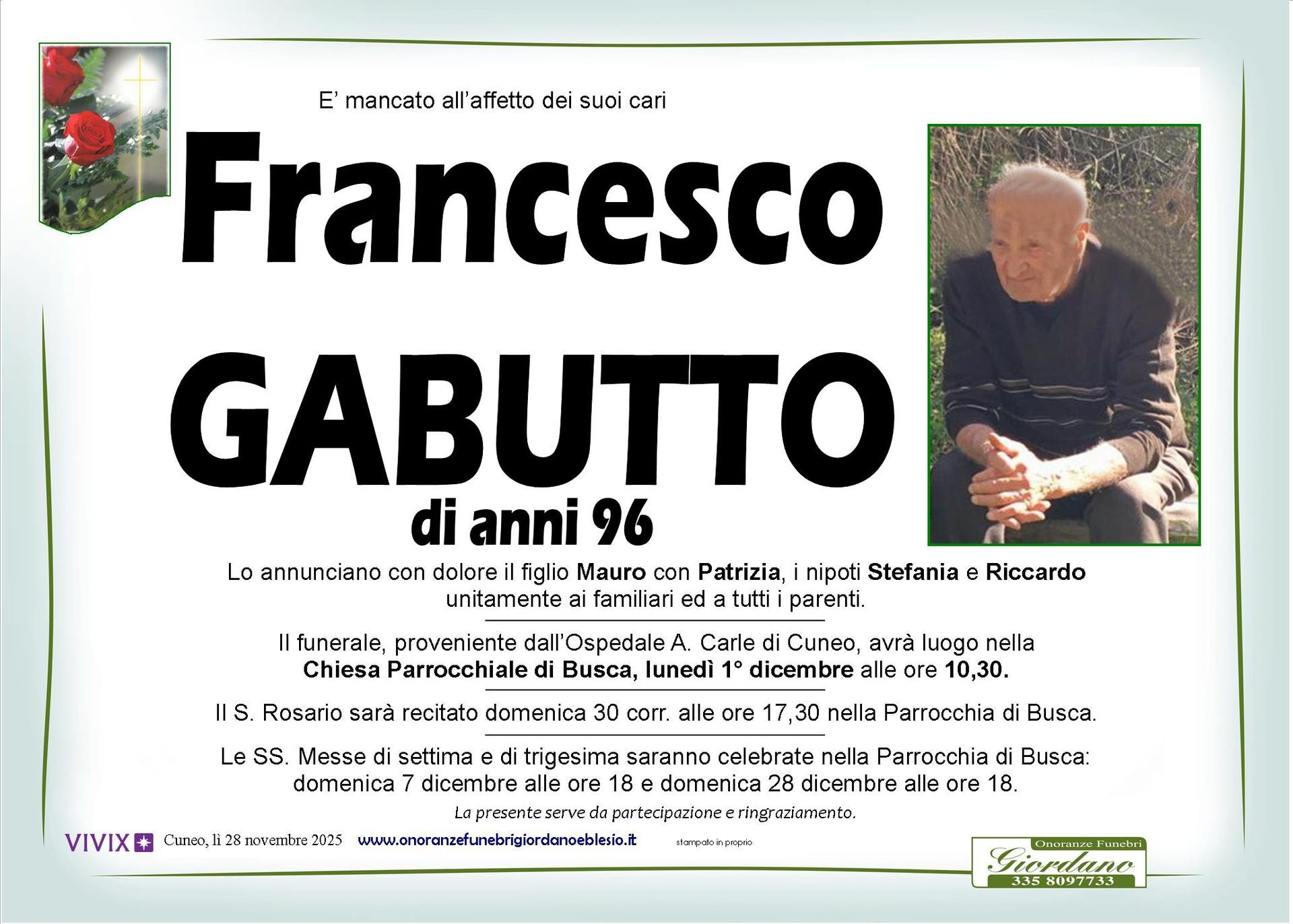 necrologio GABUTTO FRANCESCO