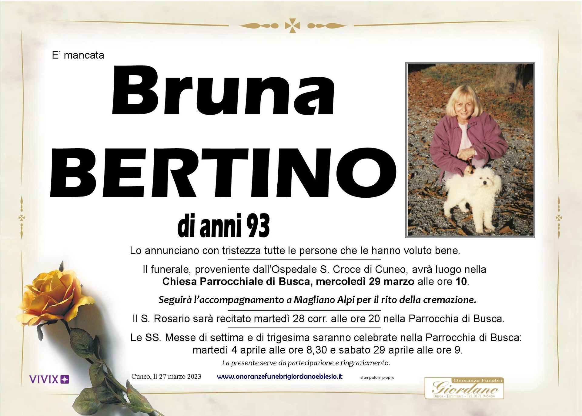 necrologio BERTINO Bruna