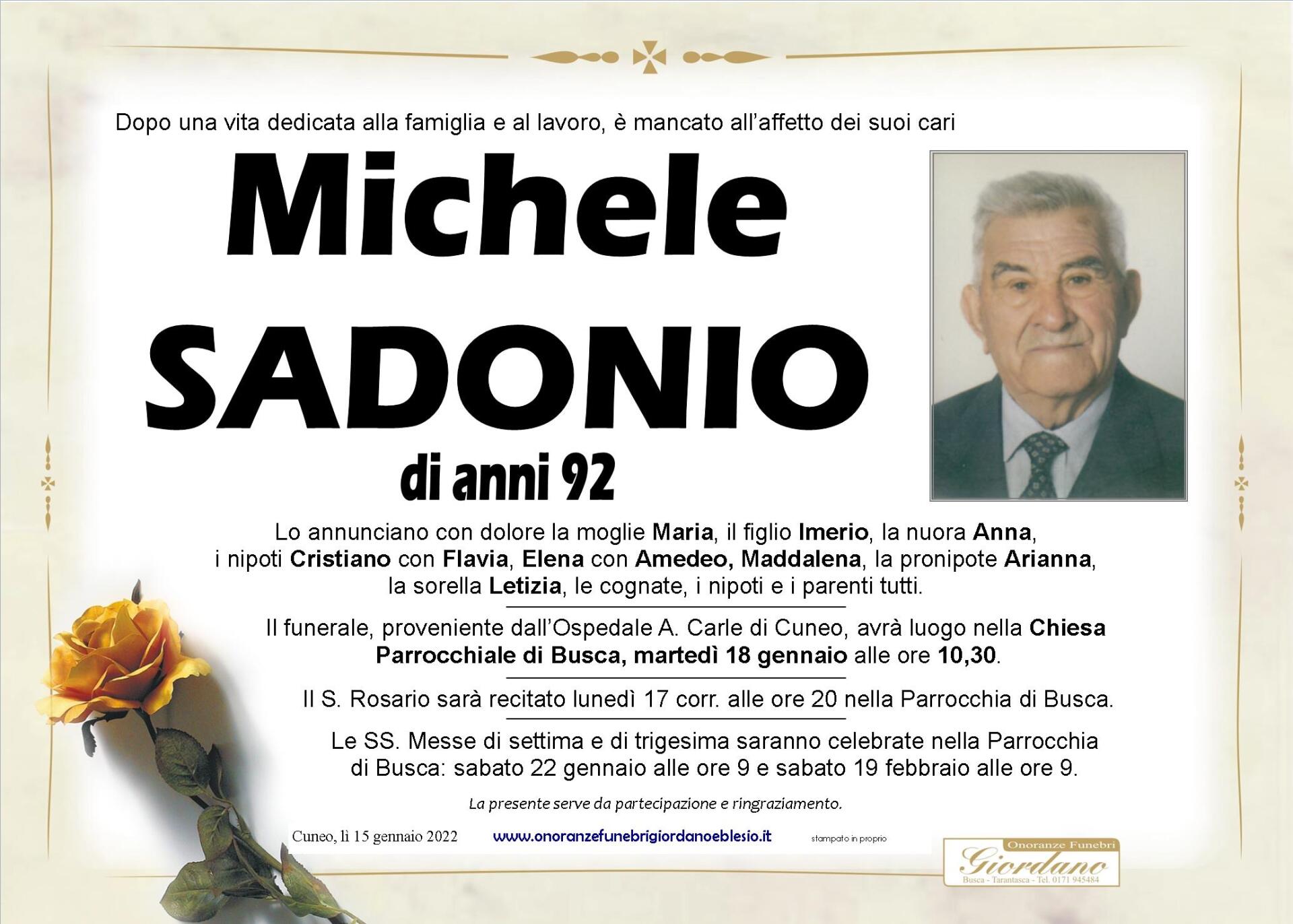 necrologio SADONIO Michele