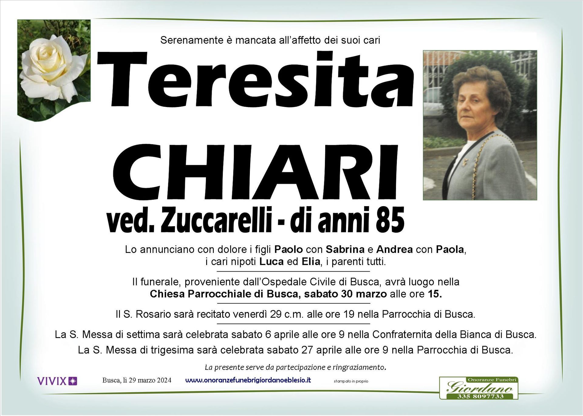 necrologio CHIARI Teresita ved. Zuccarelli