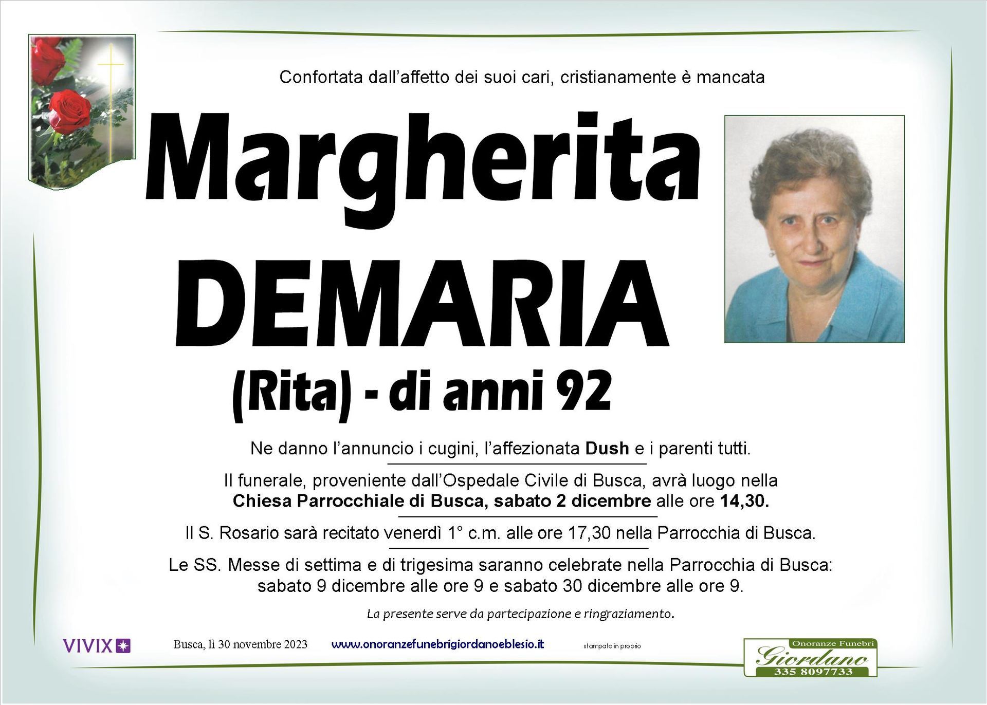 necrologio DEMARIA Margherita