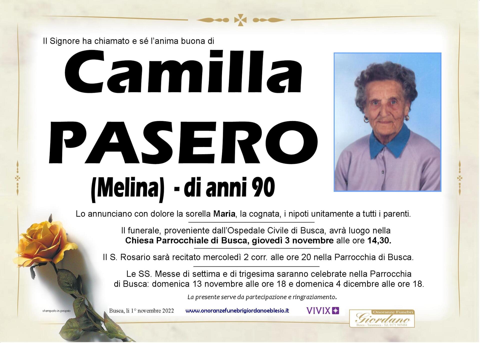 necrologio PASERO Camilla