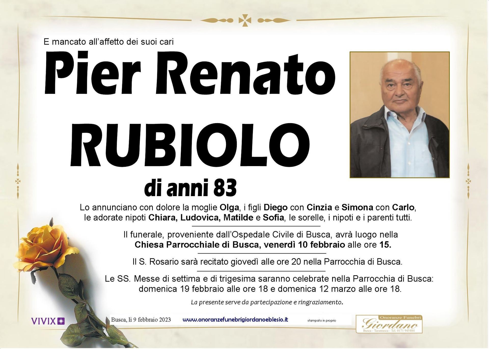 necrologio RUBIOLO Pier Renato