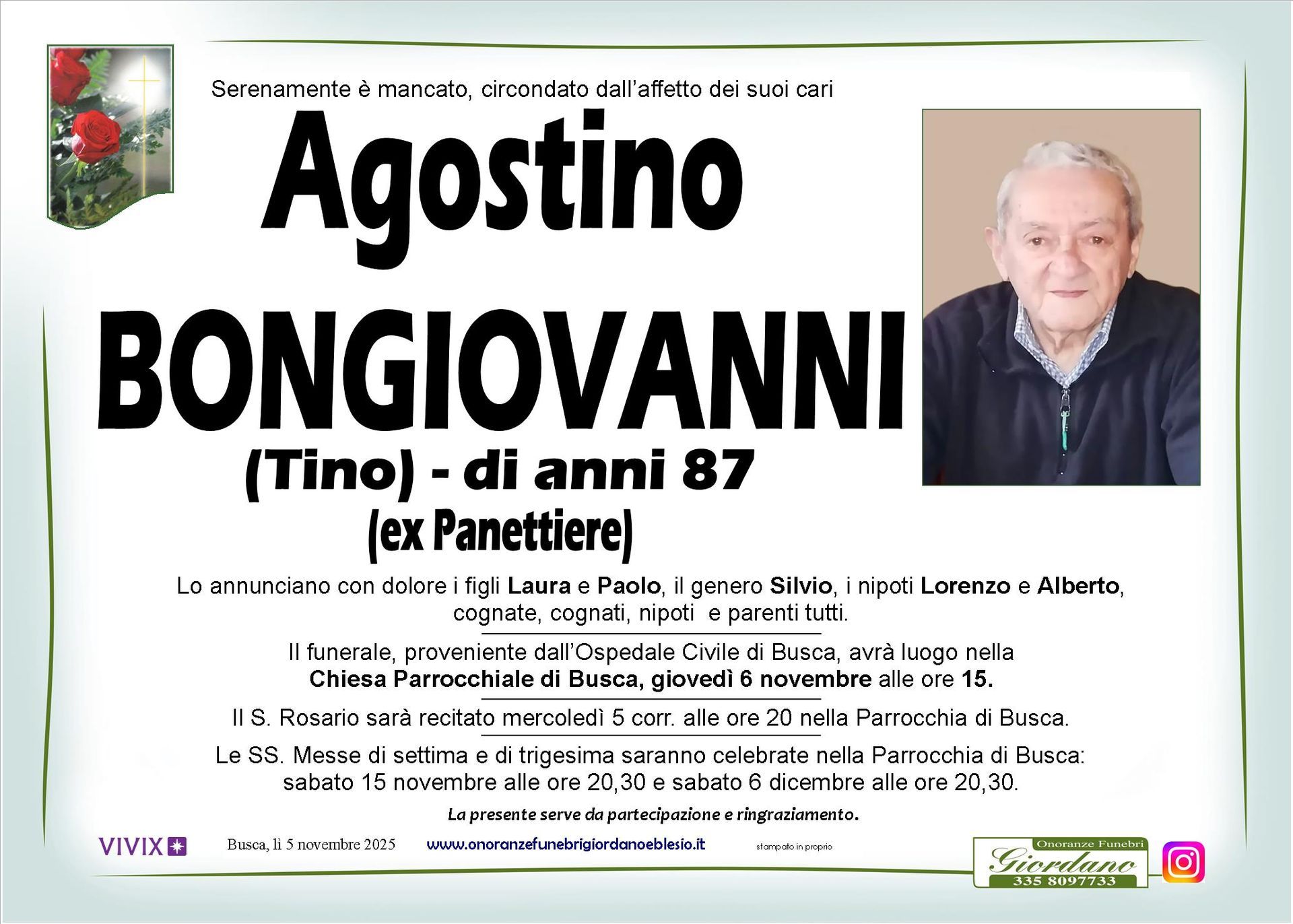 necrologio BONGIOVANNI Agostino