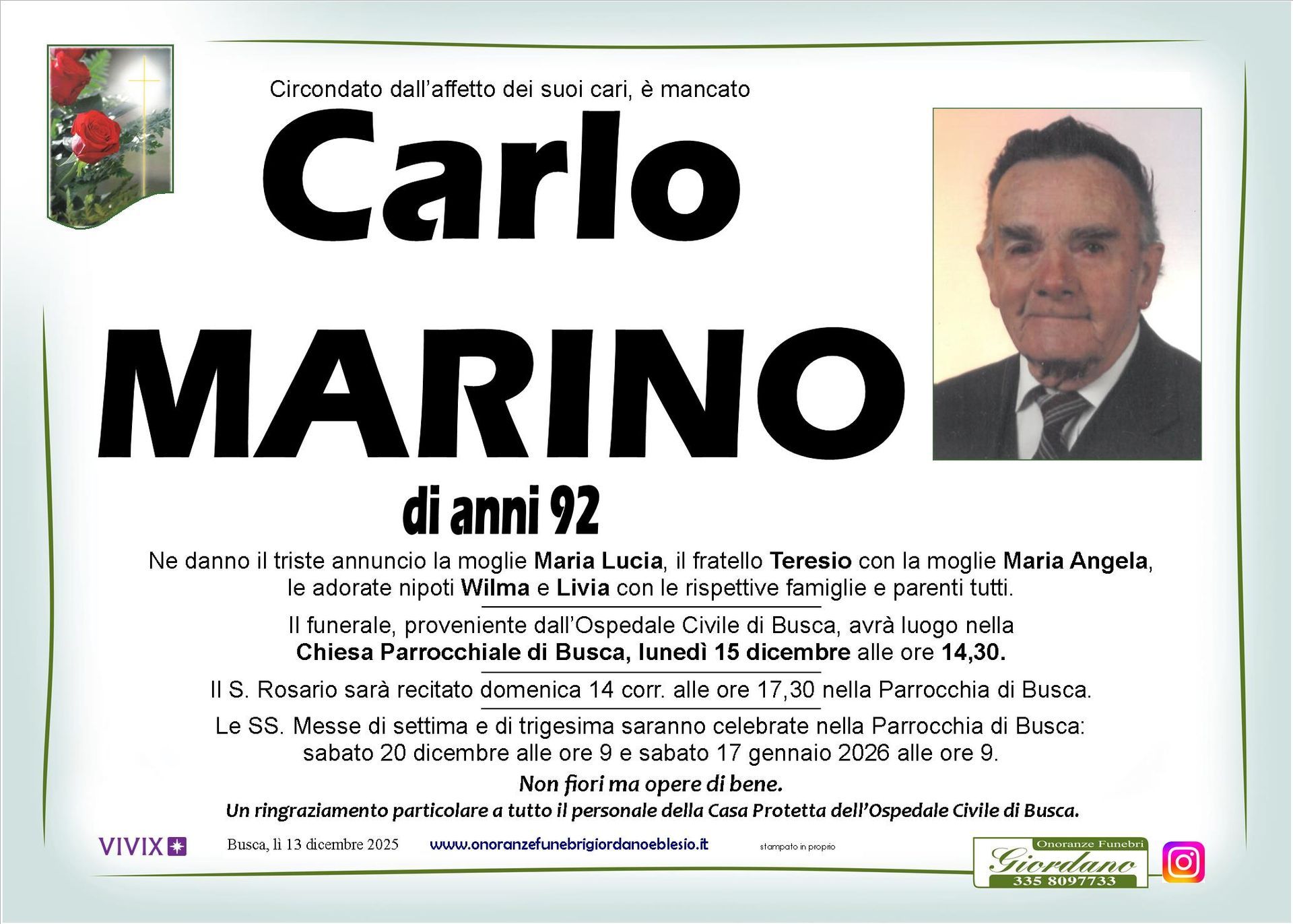 necrologio MARINO Carlo
