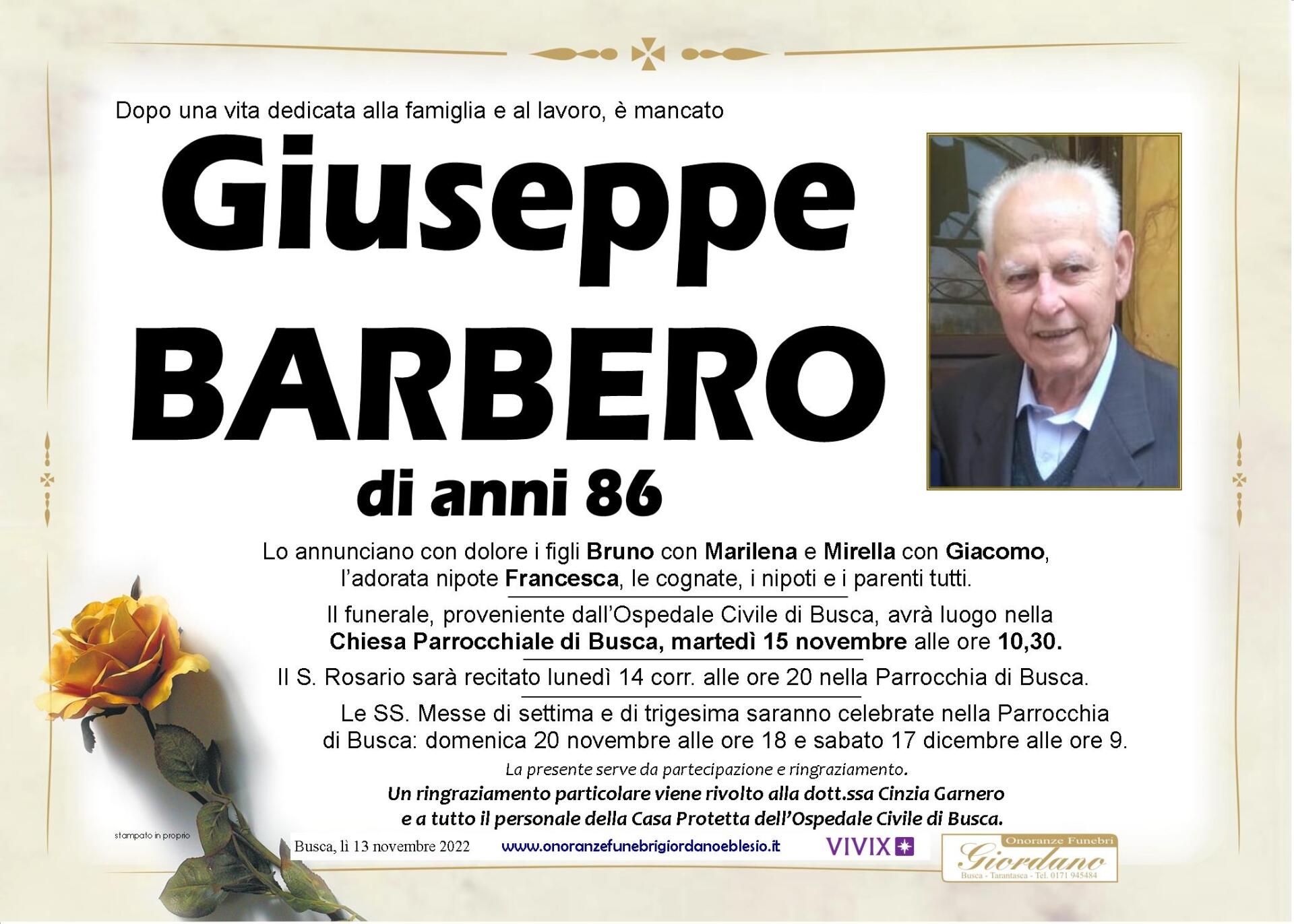 necrologio BARBERO Giuseppe