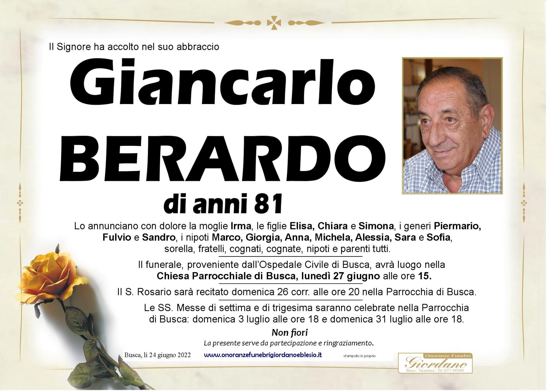 necrologio BERARDO Giancarlo