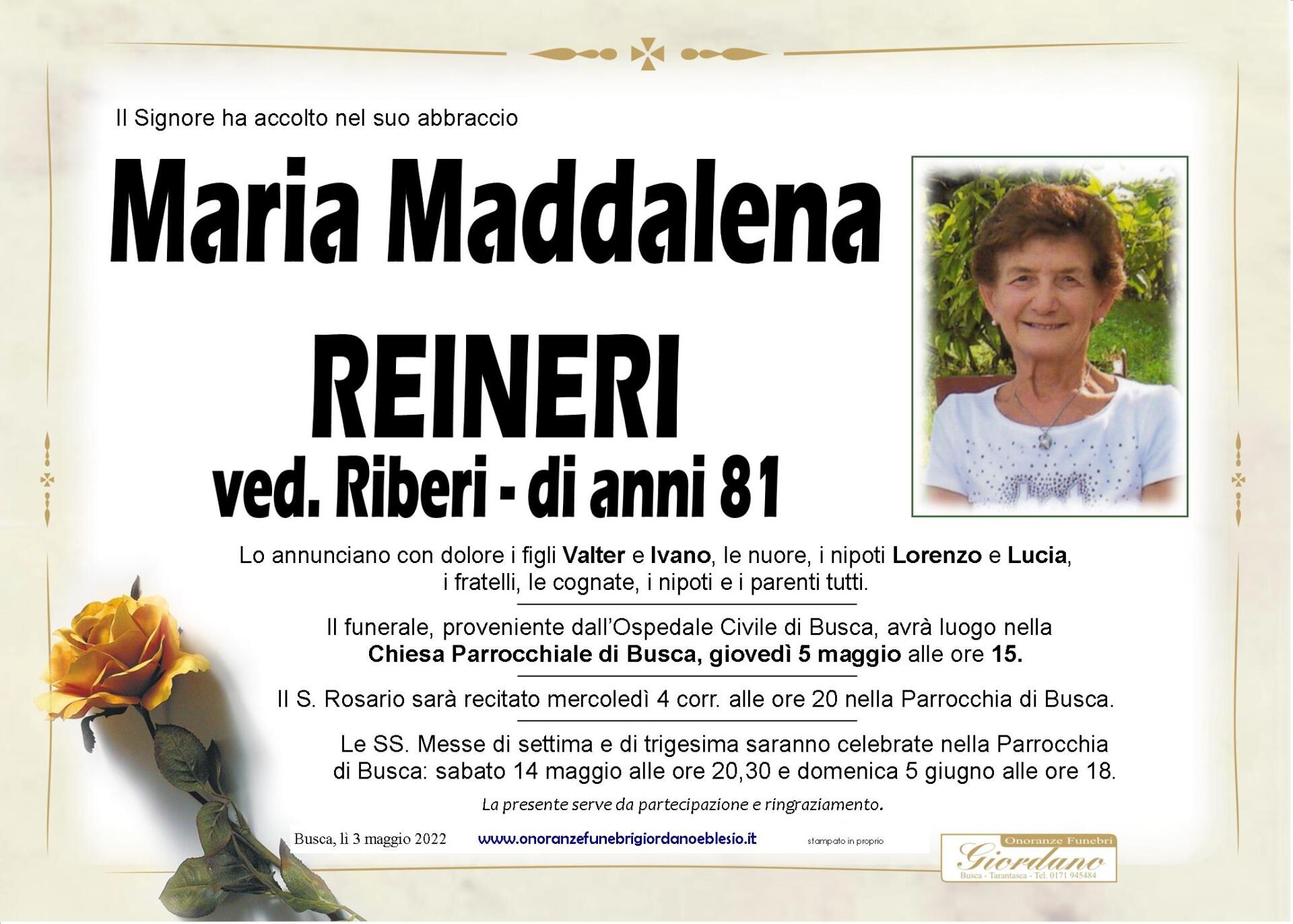 necrologio REINERI Maria Maddalena