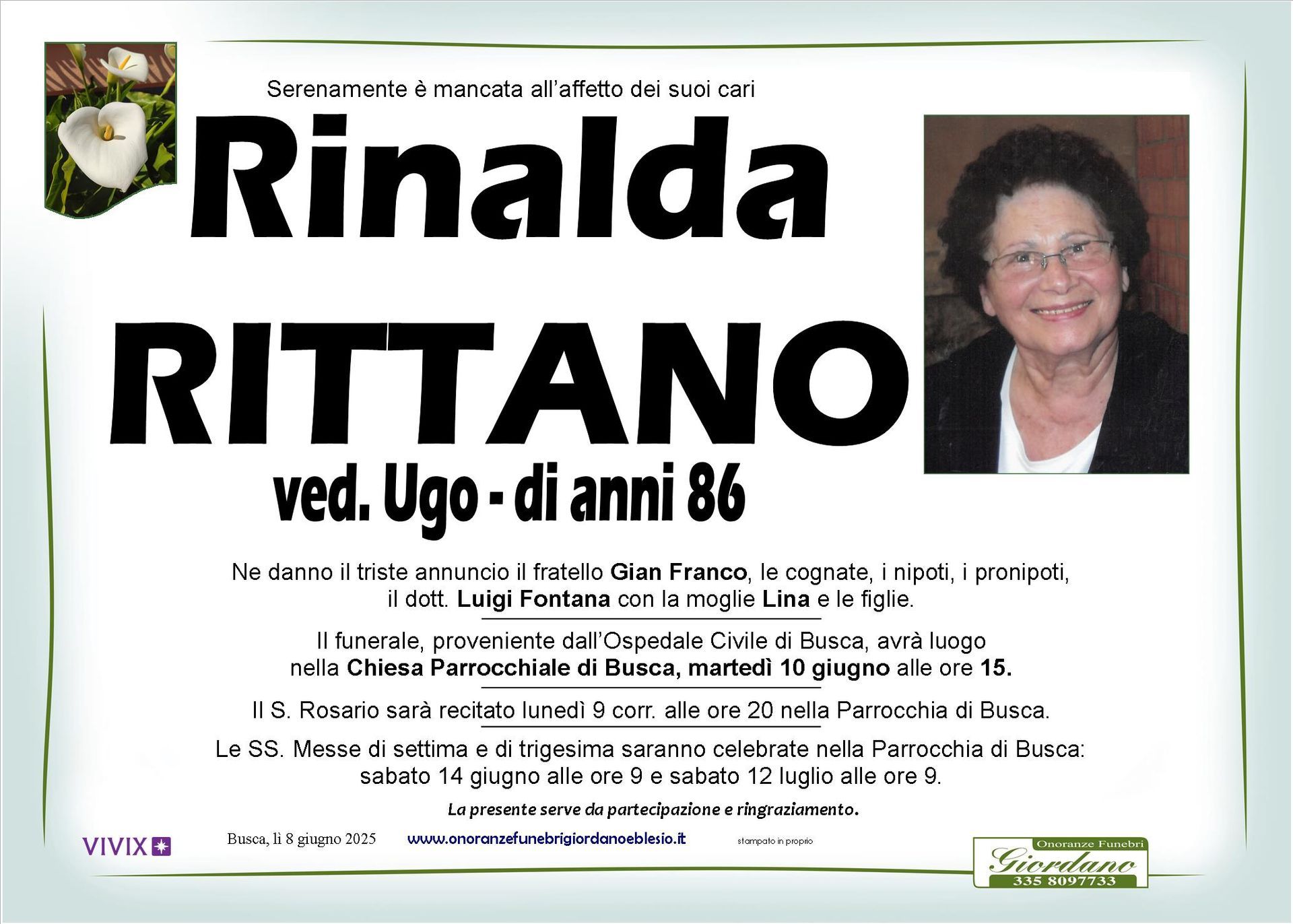 necrologio RTTANO Rinalda ved. Ugo