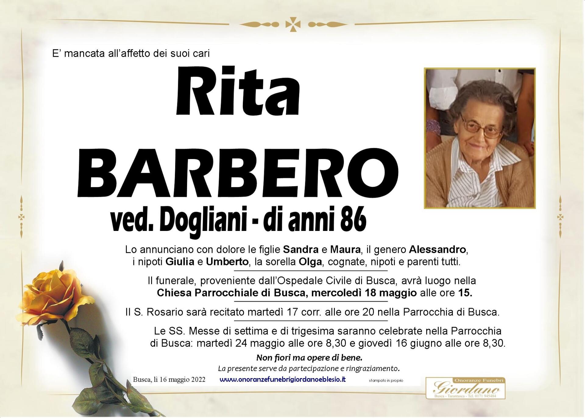 necrologio BARBERO Rita ved. Dogliani