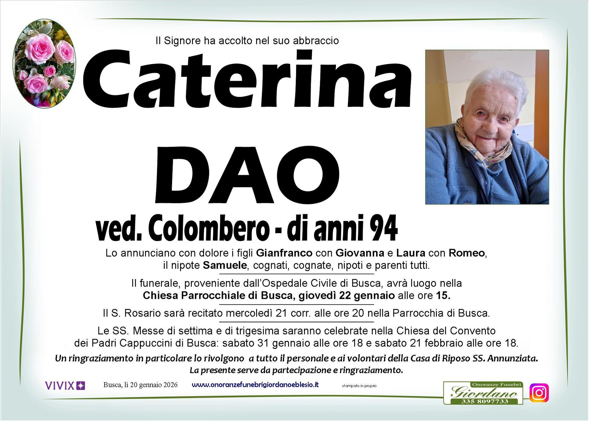 necrologio DAO Caterina ved. Colombero