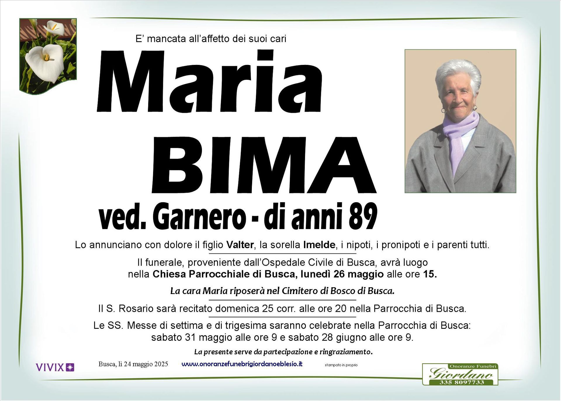 necrologio BIMA Maria ved. Garnero