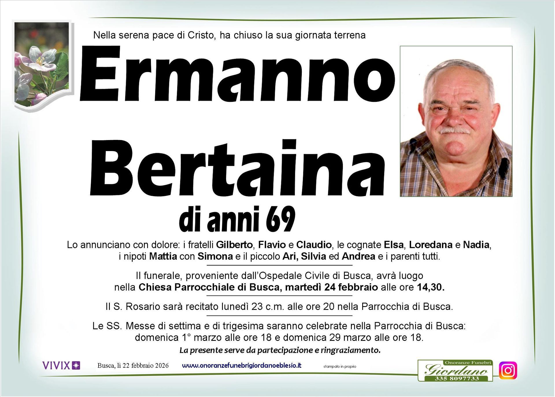 necrologio BERTAINA Ermanno