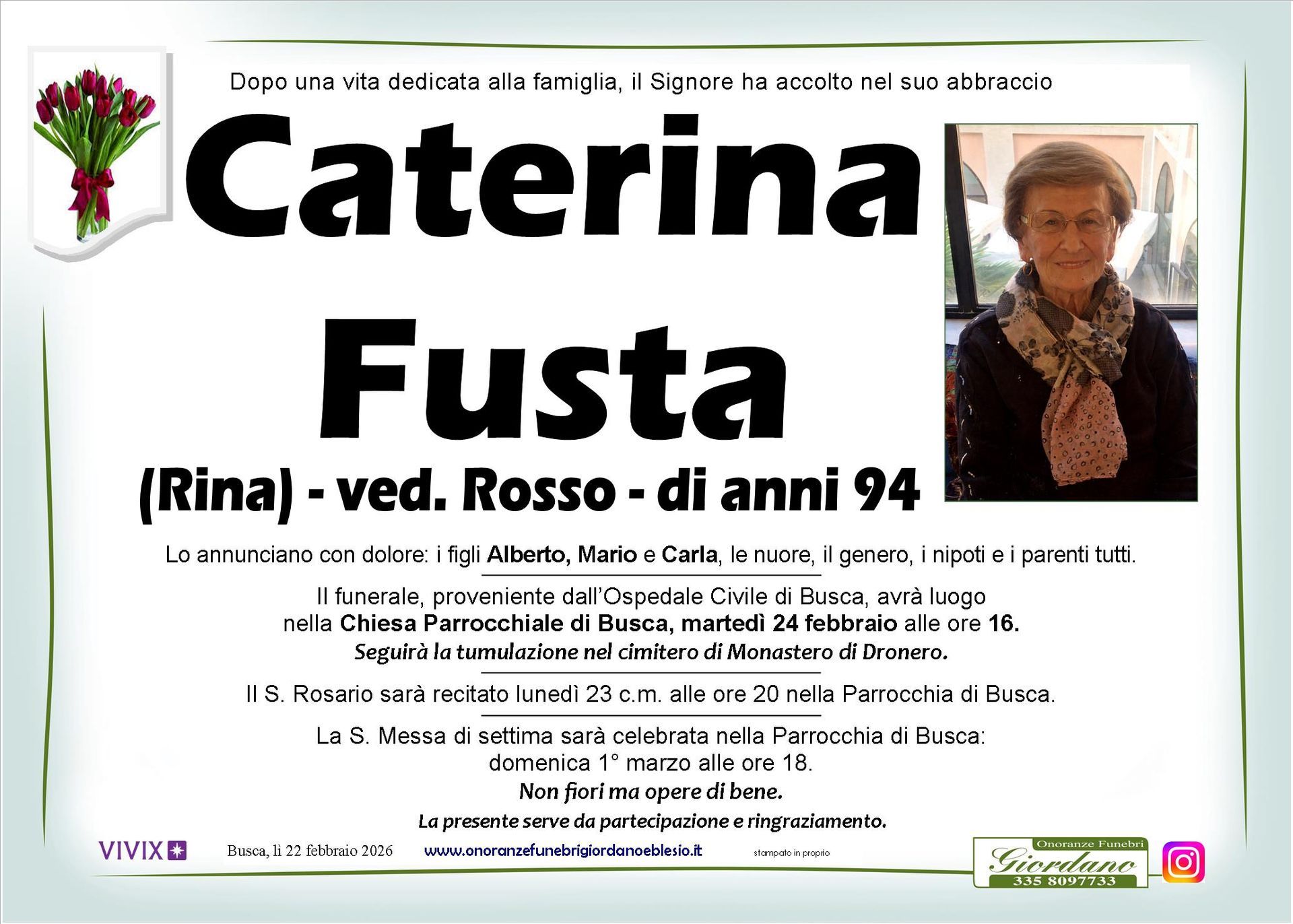 necrologio FUSTA Caterina ved. Rosso