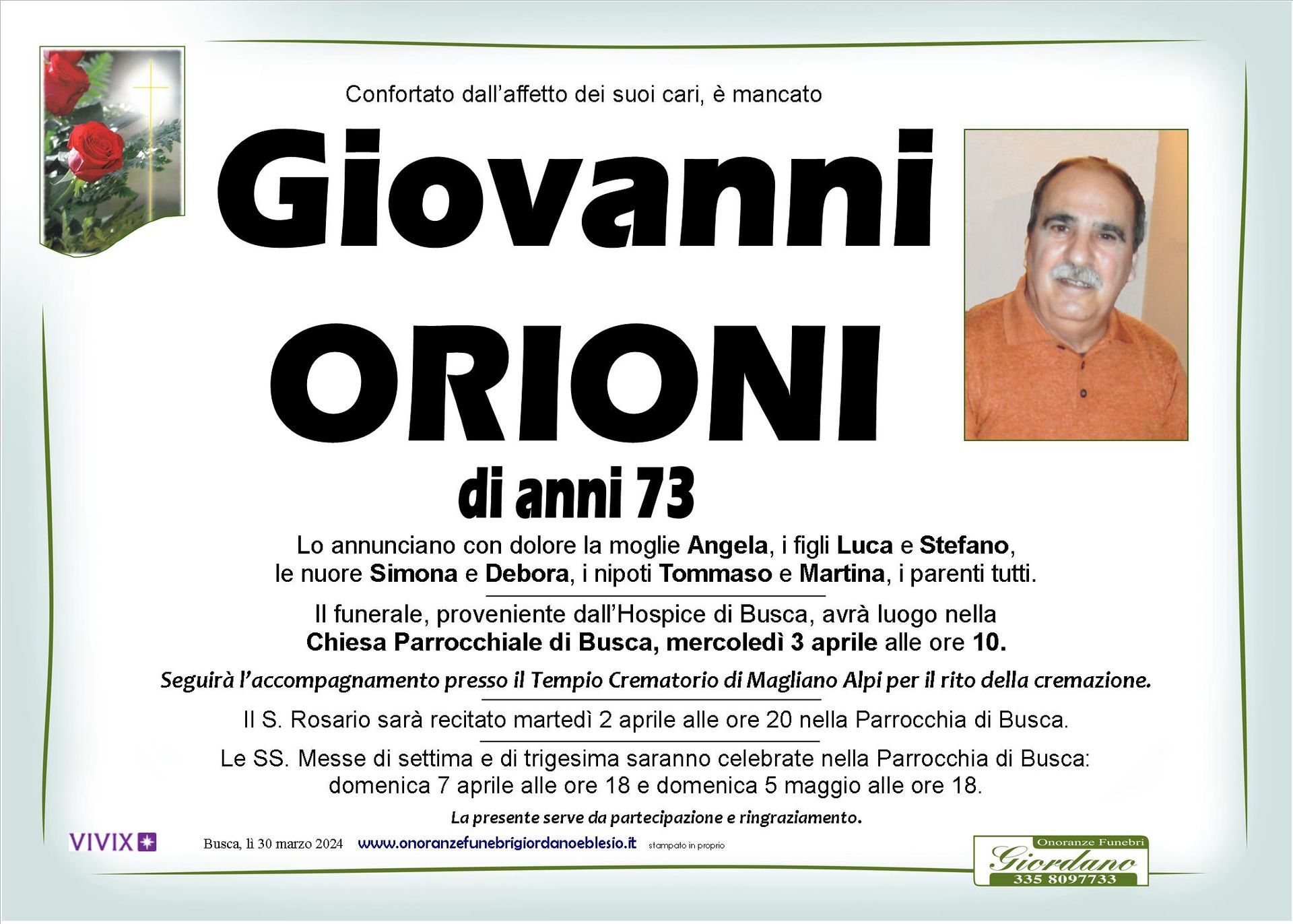 necrologio ORIONI Giovanni
