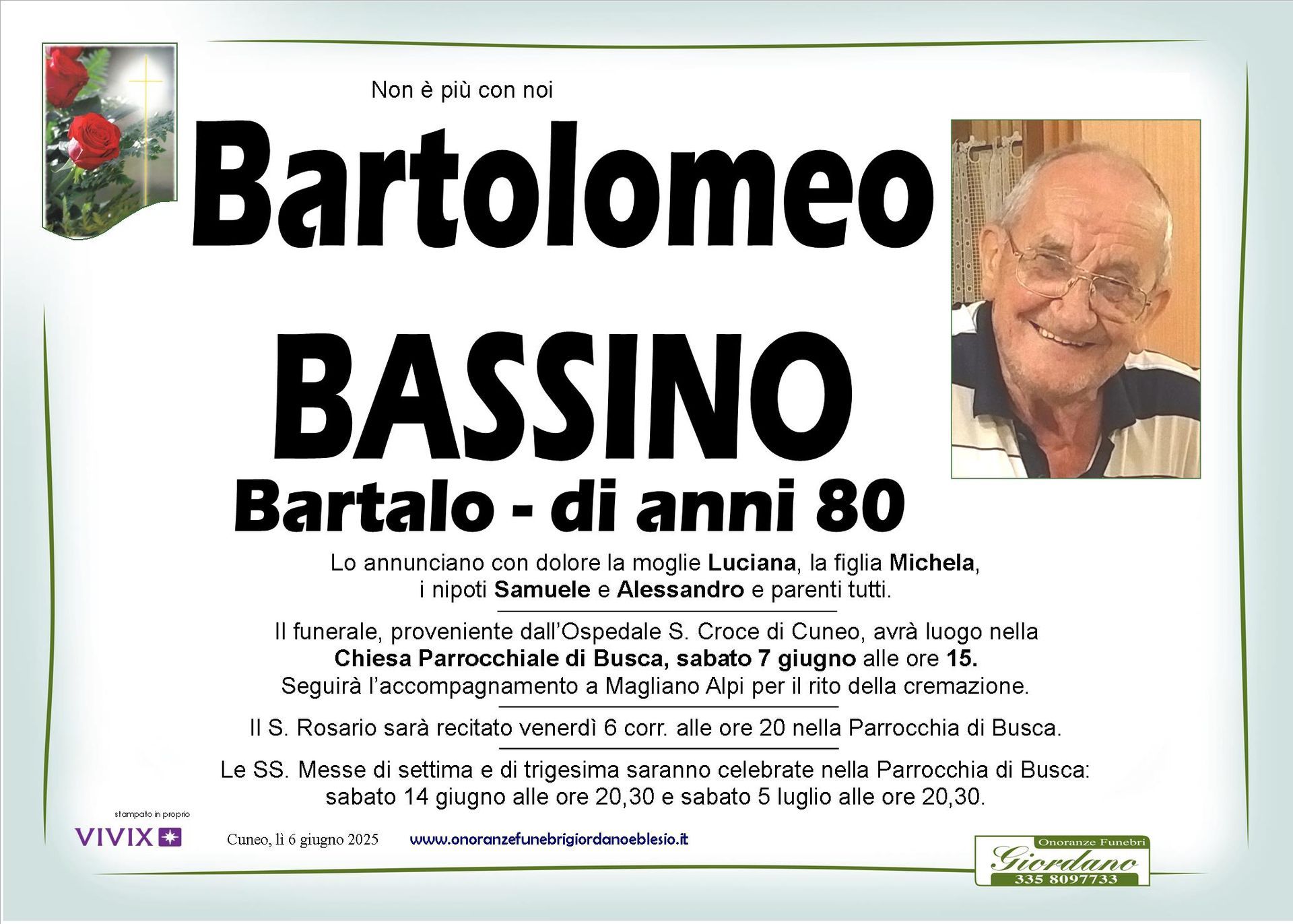 necrologio BASSINO Bartolomeo