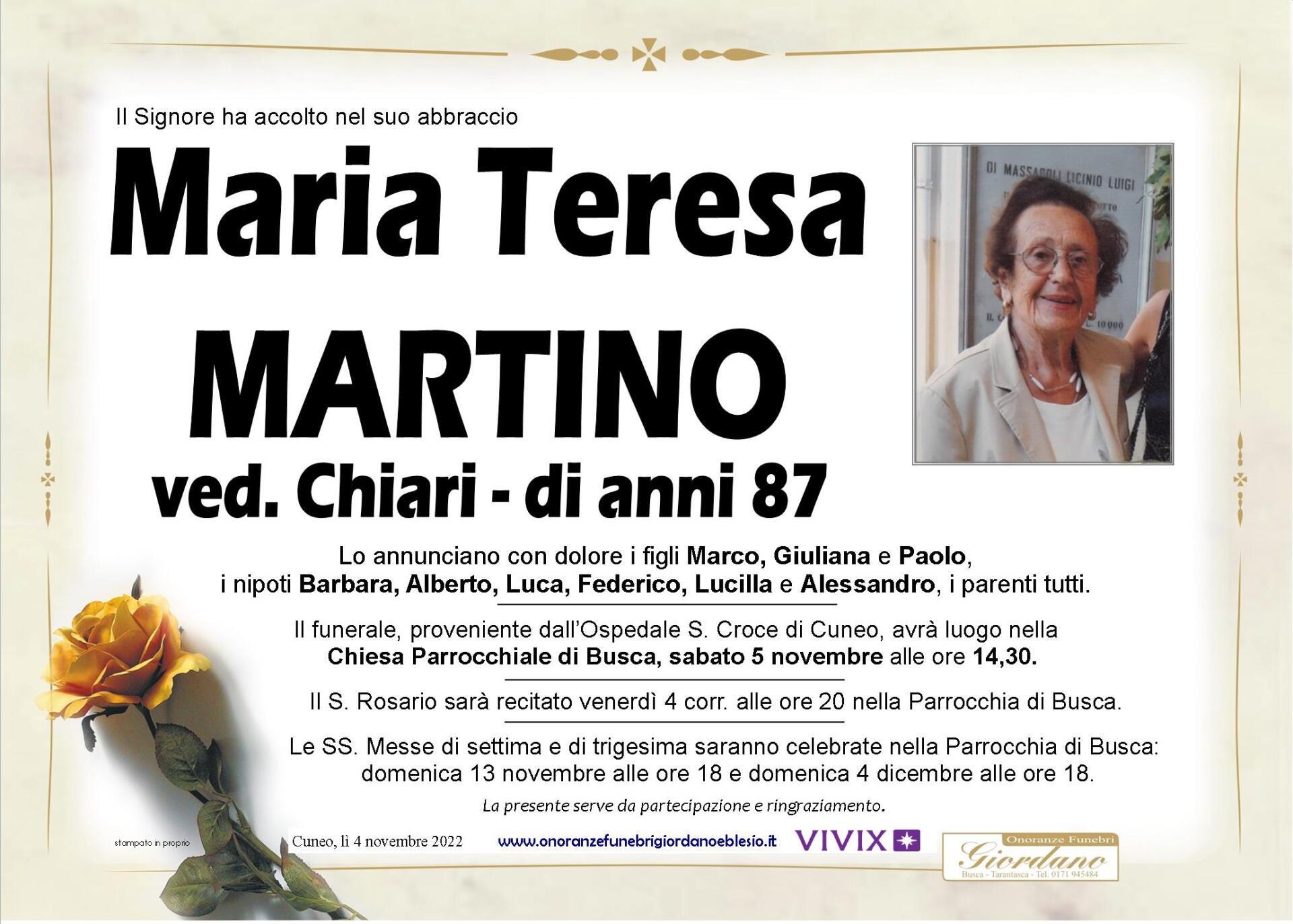 necrologio MARIA TERESA Martino ved. Chiari