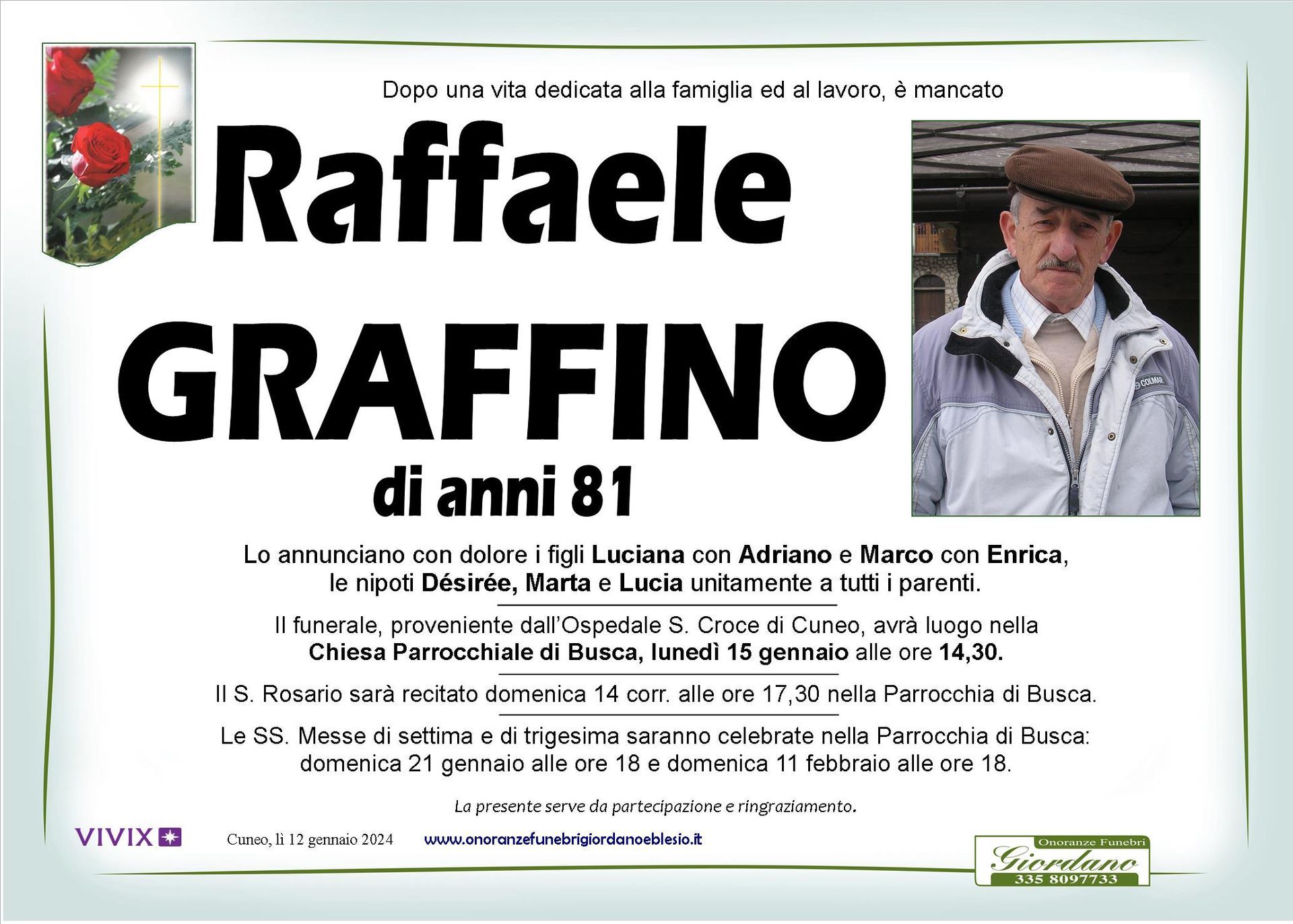 necrologio GRAFFINO Raffaele