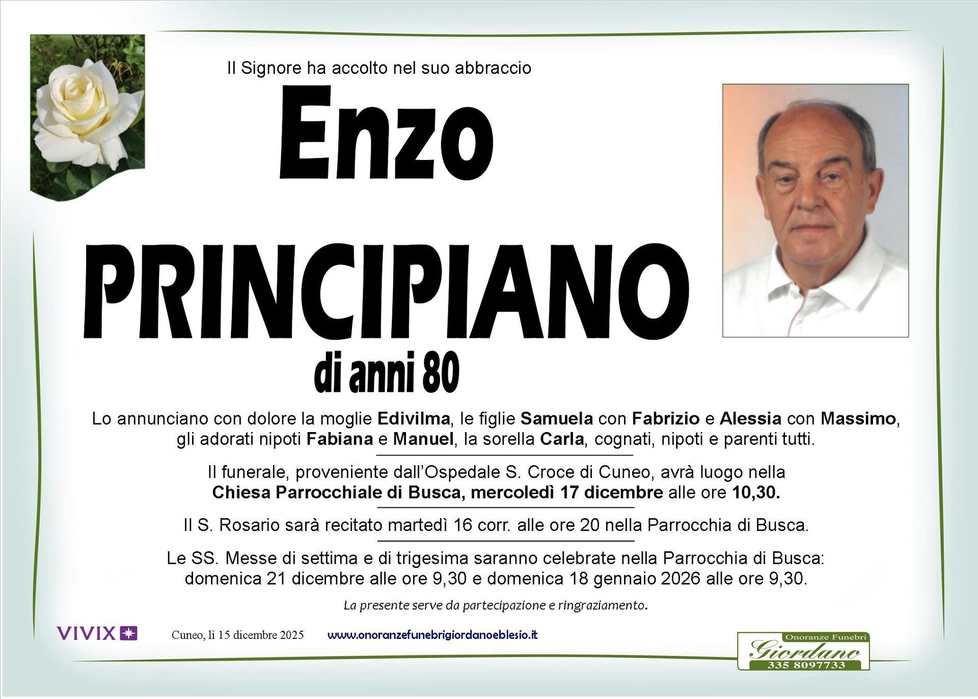 necrologio PRINCIPIANO Enzo
