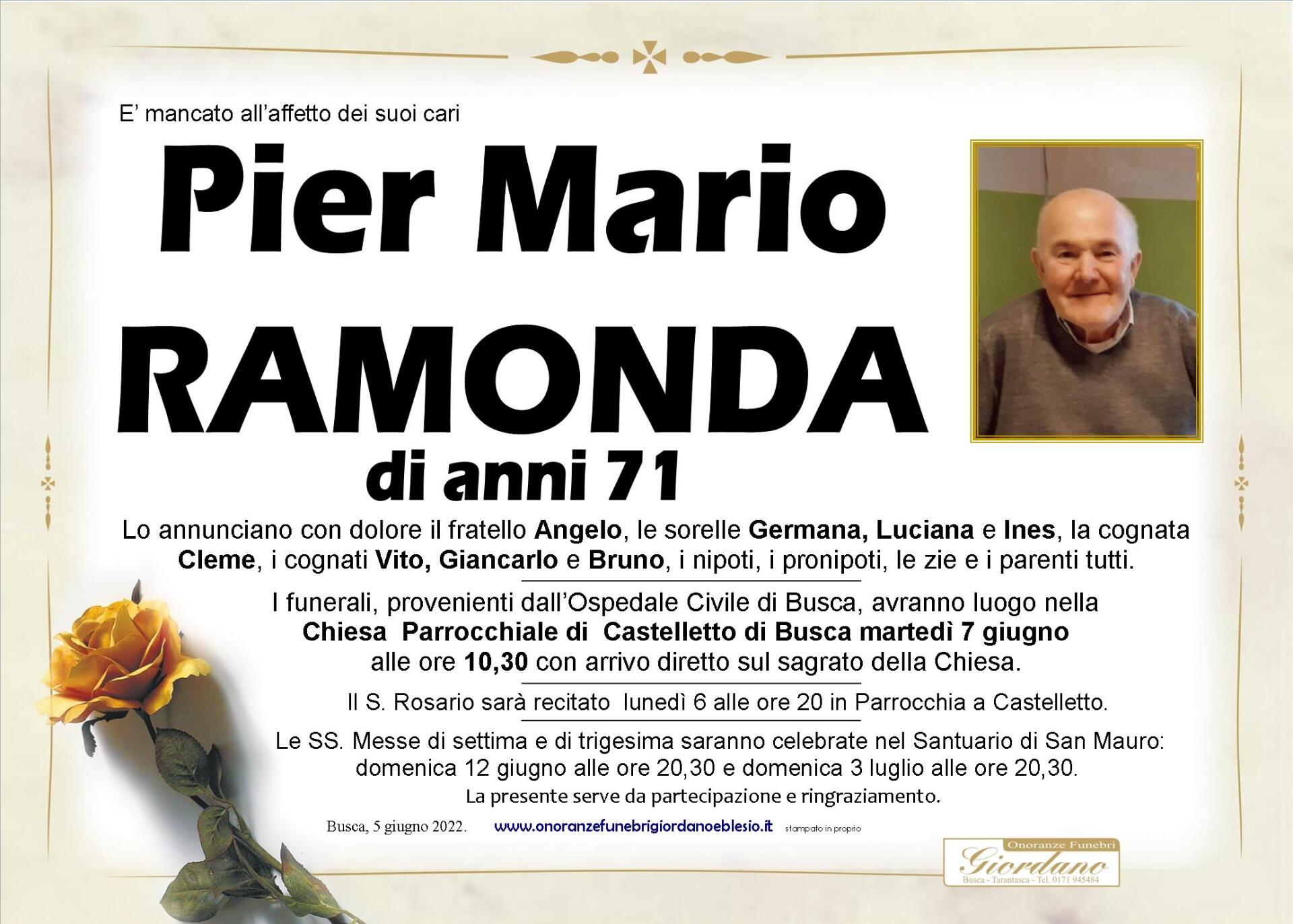 necrologio RAMONDA Pier Mario