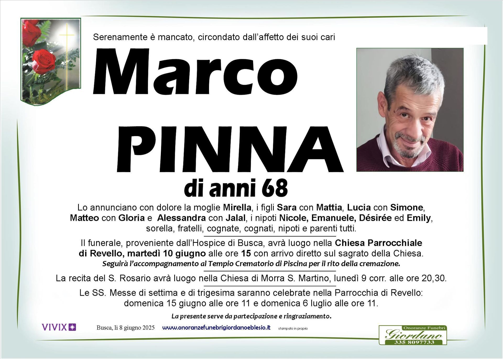 necrologio PINNA Marco