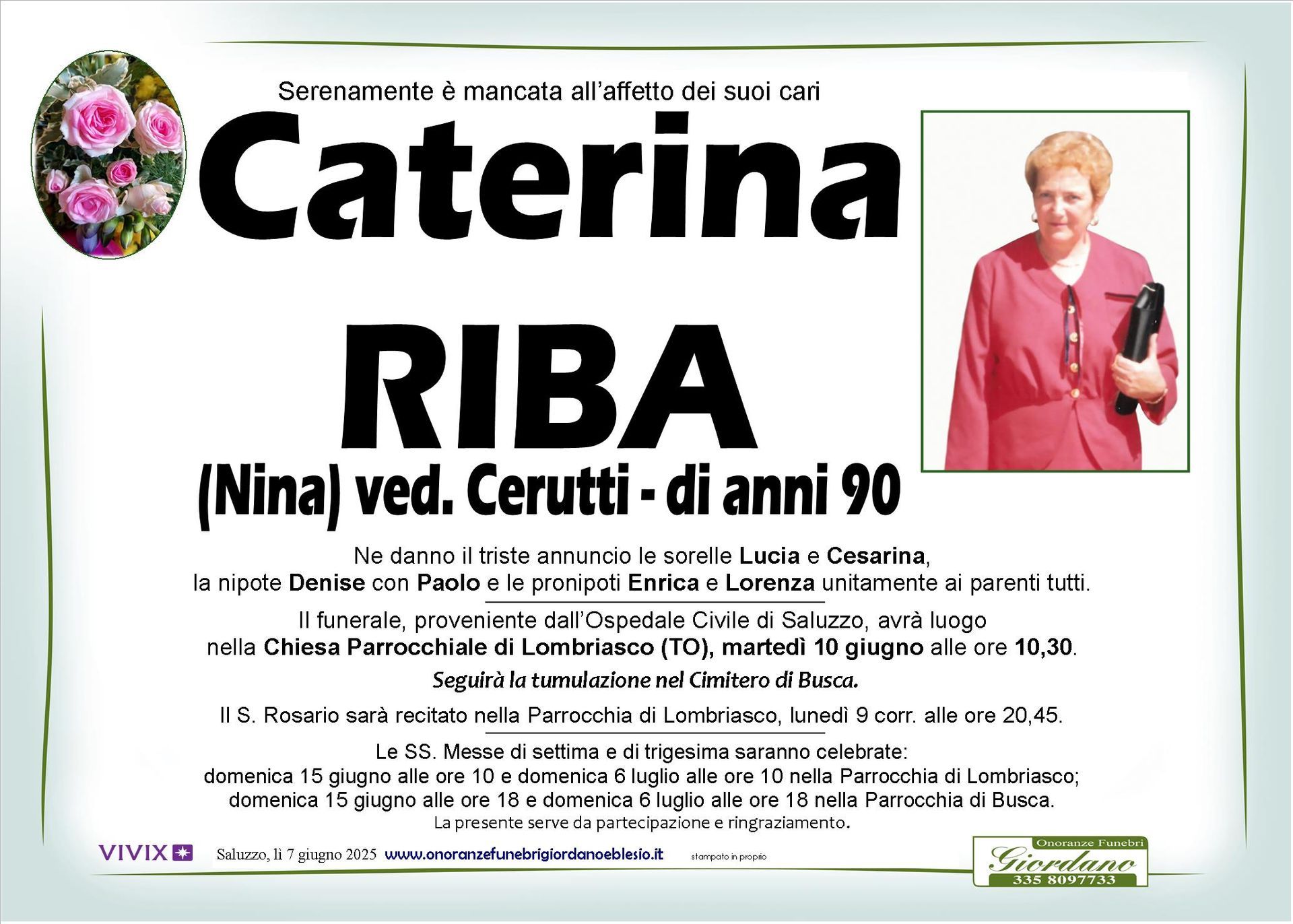 necrologio RIBA Caterina ved. Cerutti