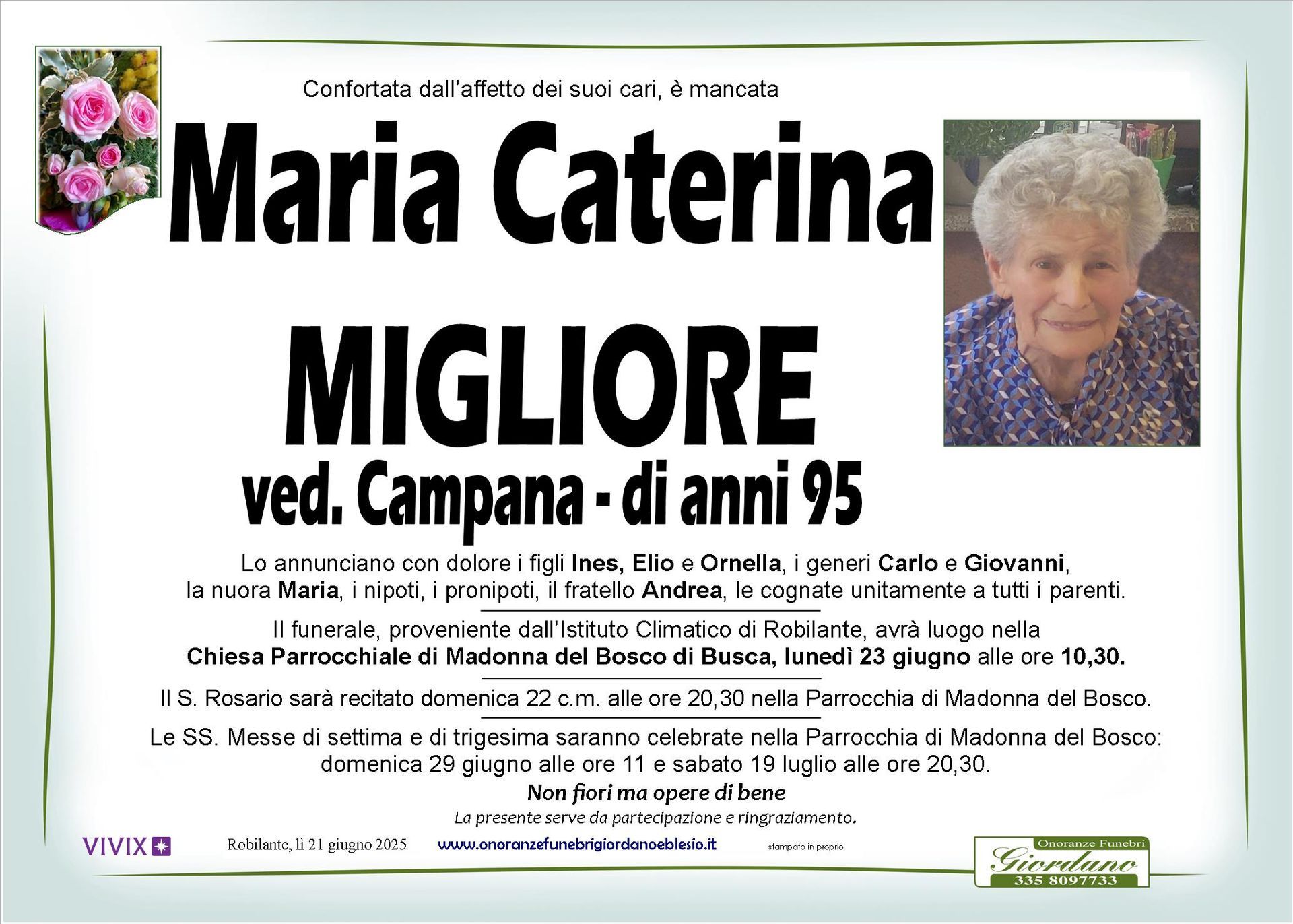 necrologio MGLIORE Maria Caterina ved. Campana