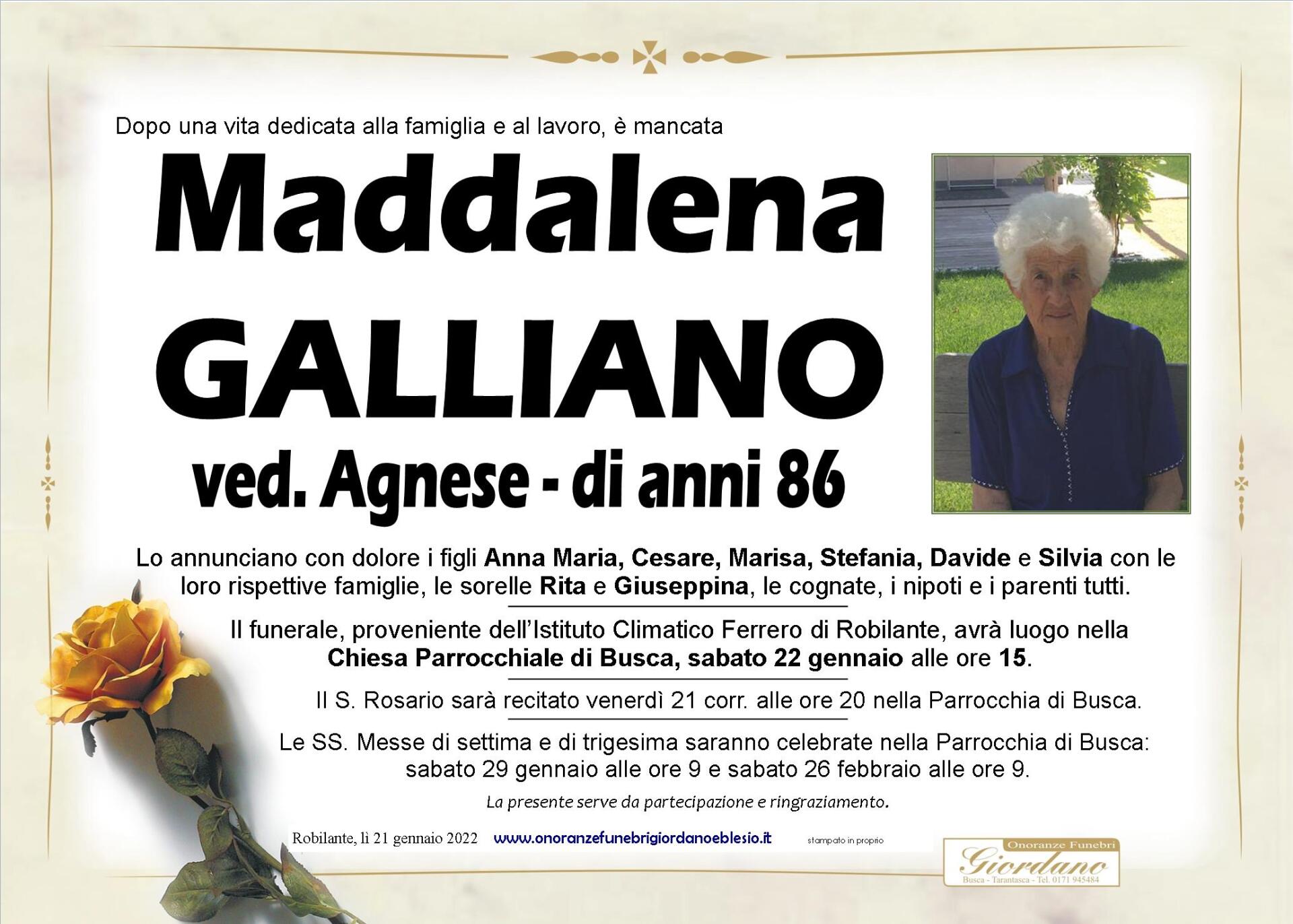 necrologio GALLIANO Maddalena ved. Agnese