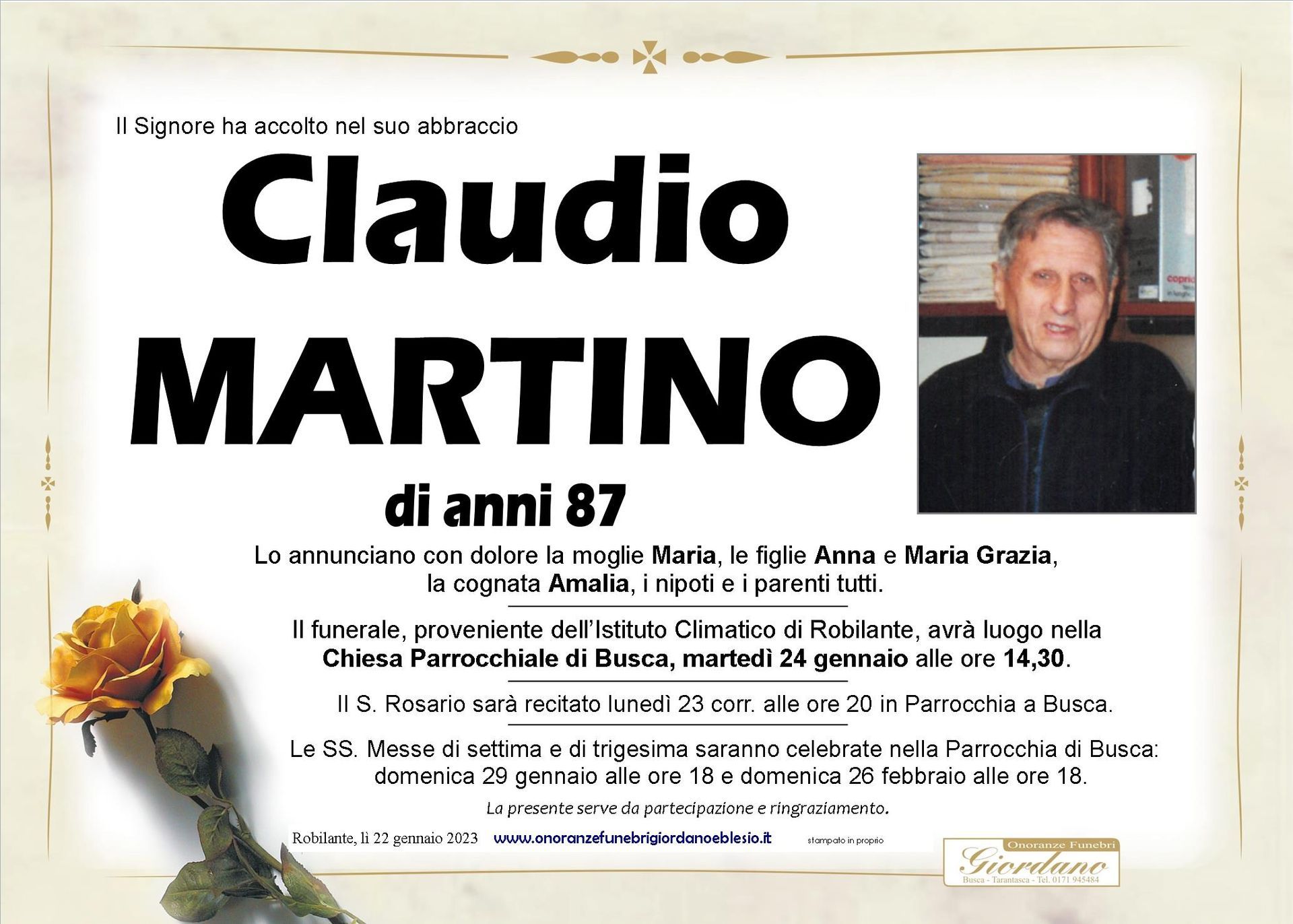 necrologio MARTINO Claudio