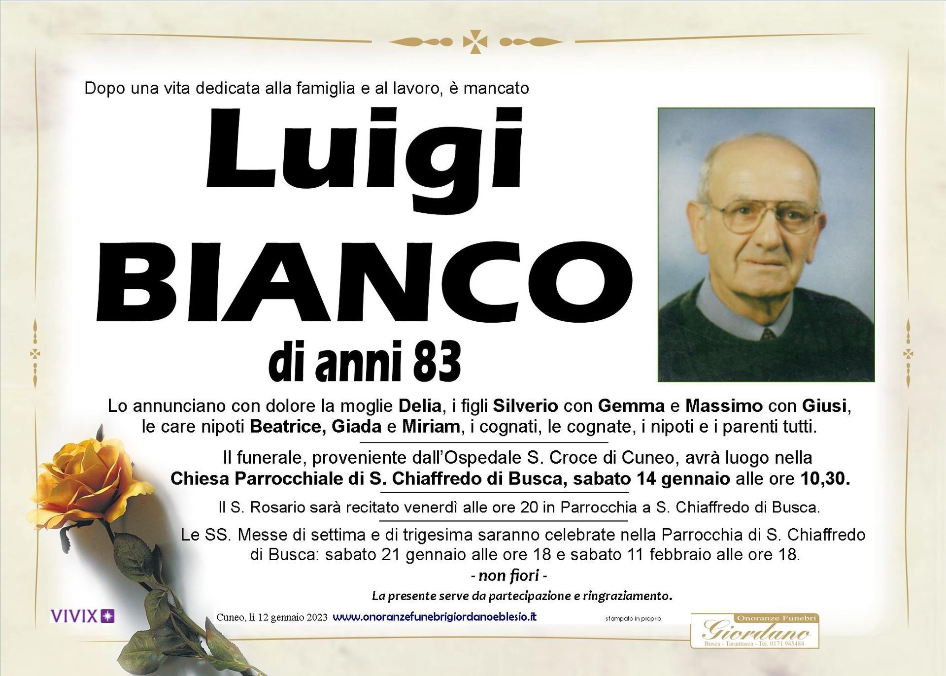 necrologio BIANCO Luigi