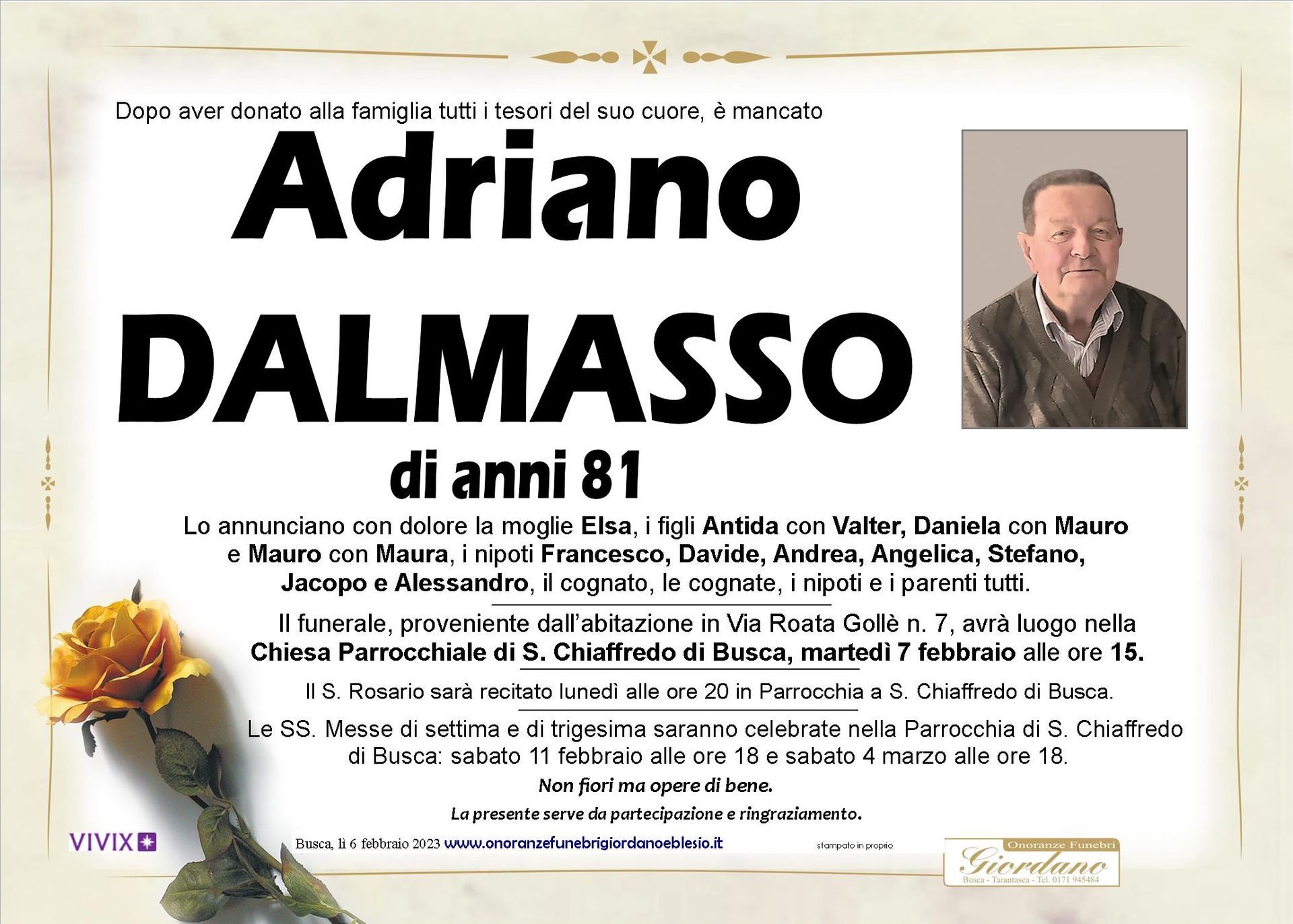 necrologio DALMASSO Adriano