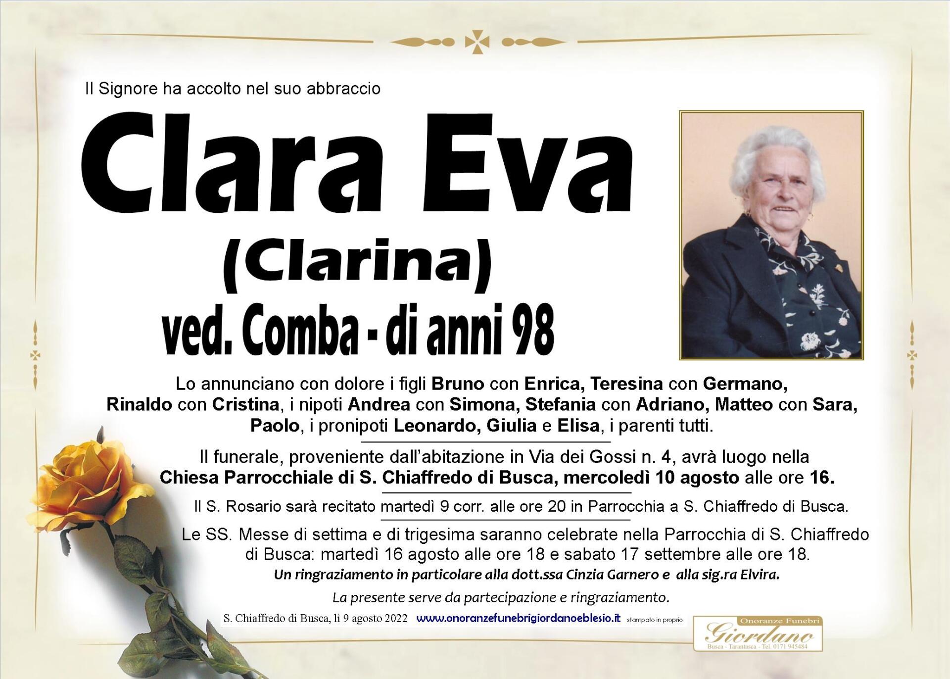 necrologio EVA Clara ved. Comba