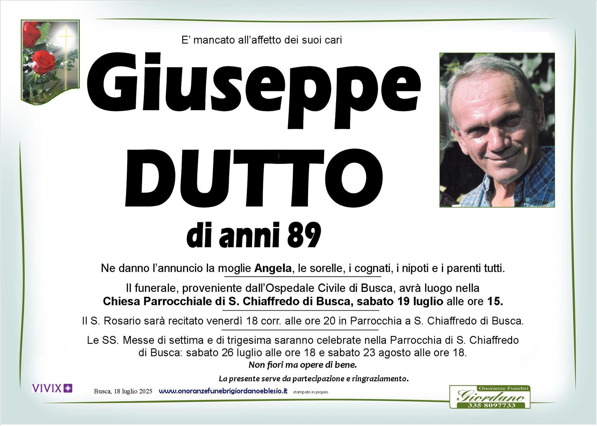 necrologio DUTTO GIUSEPPE
