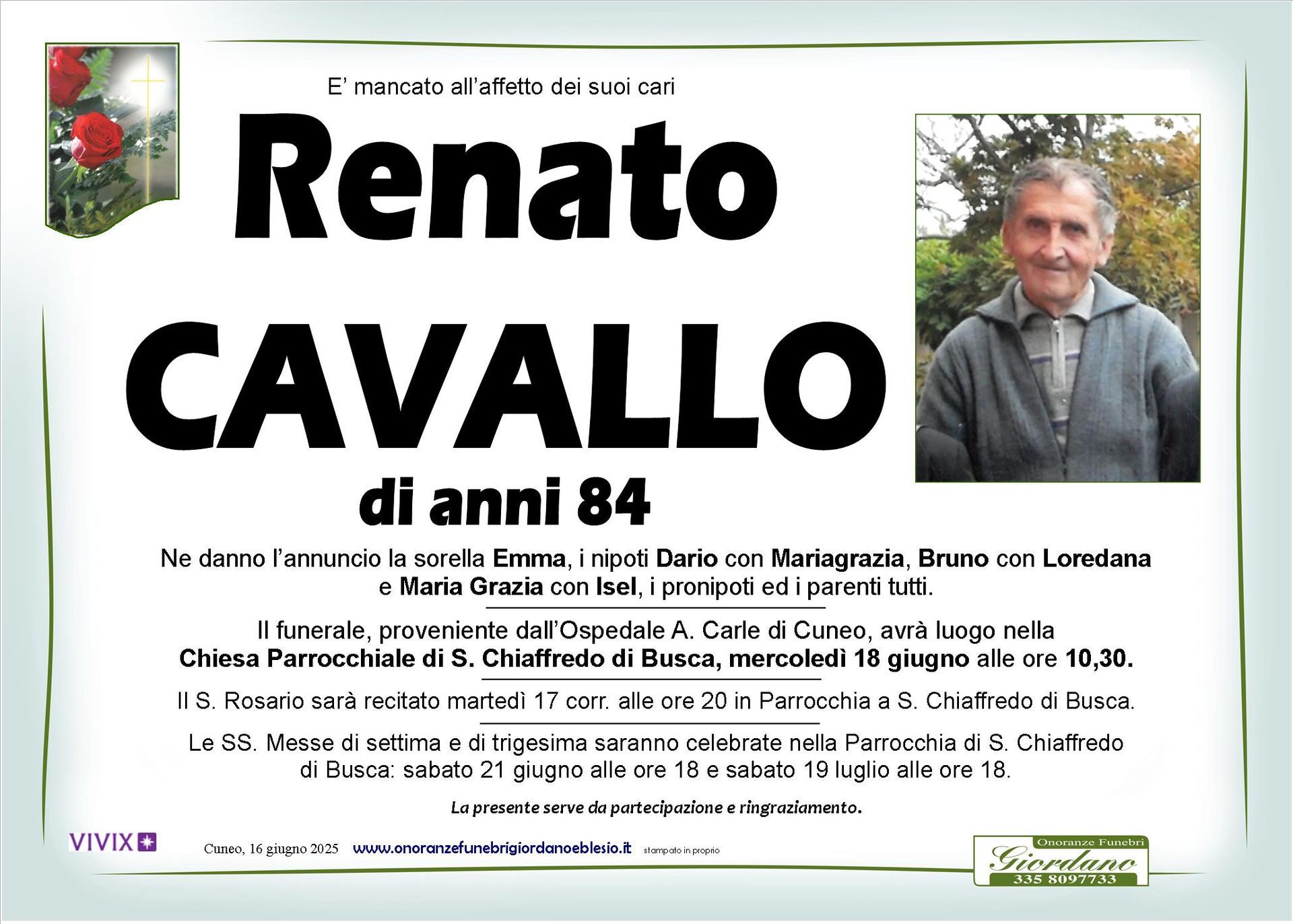 necrologio CAVALLO Renato