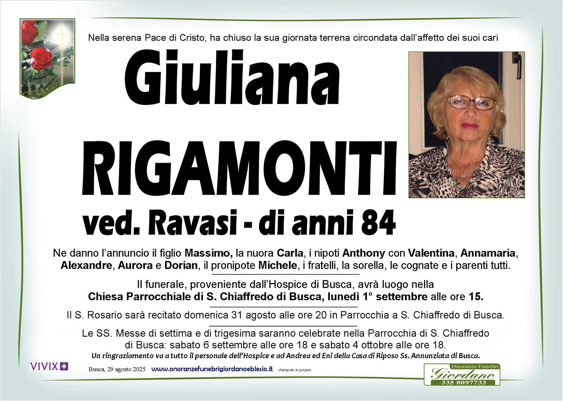 necrologio RIGAMONTI Giuliana ved. Ravasi