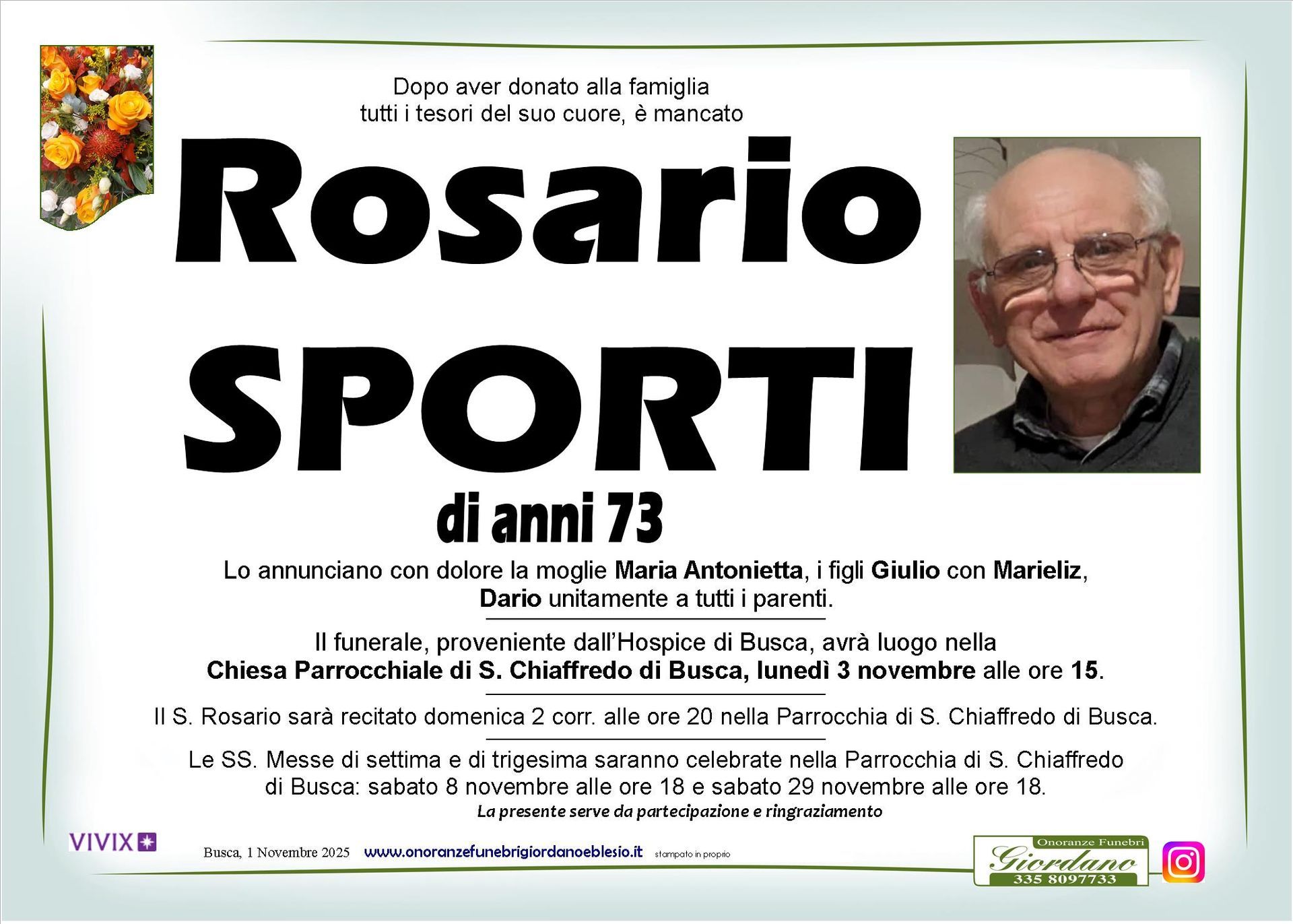 necrologio SPORTI Rosario