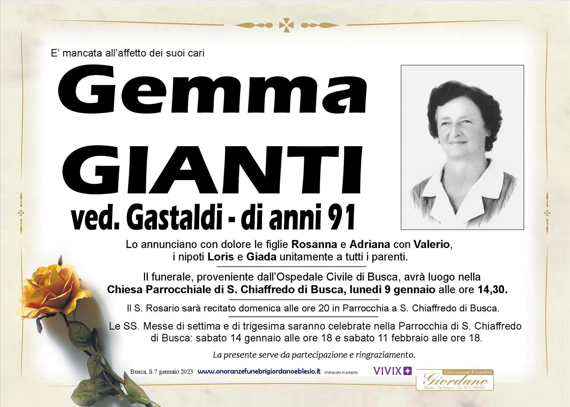 necrologio GIANTI Gemma ved. Gastaldi