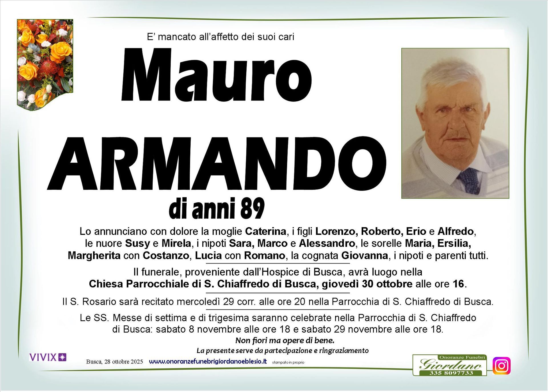 necrologio ARMANDO Mauro