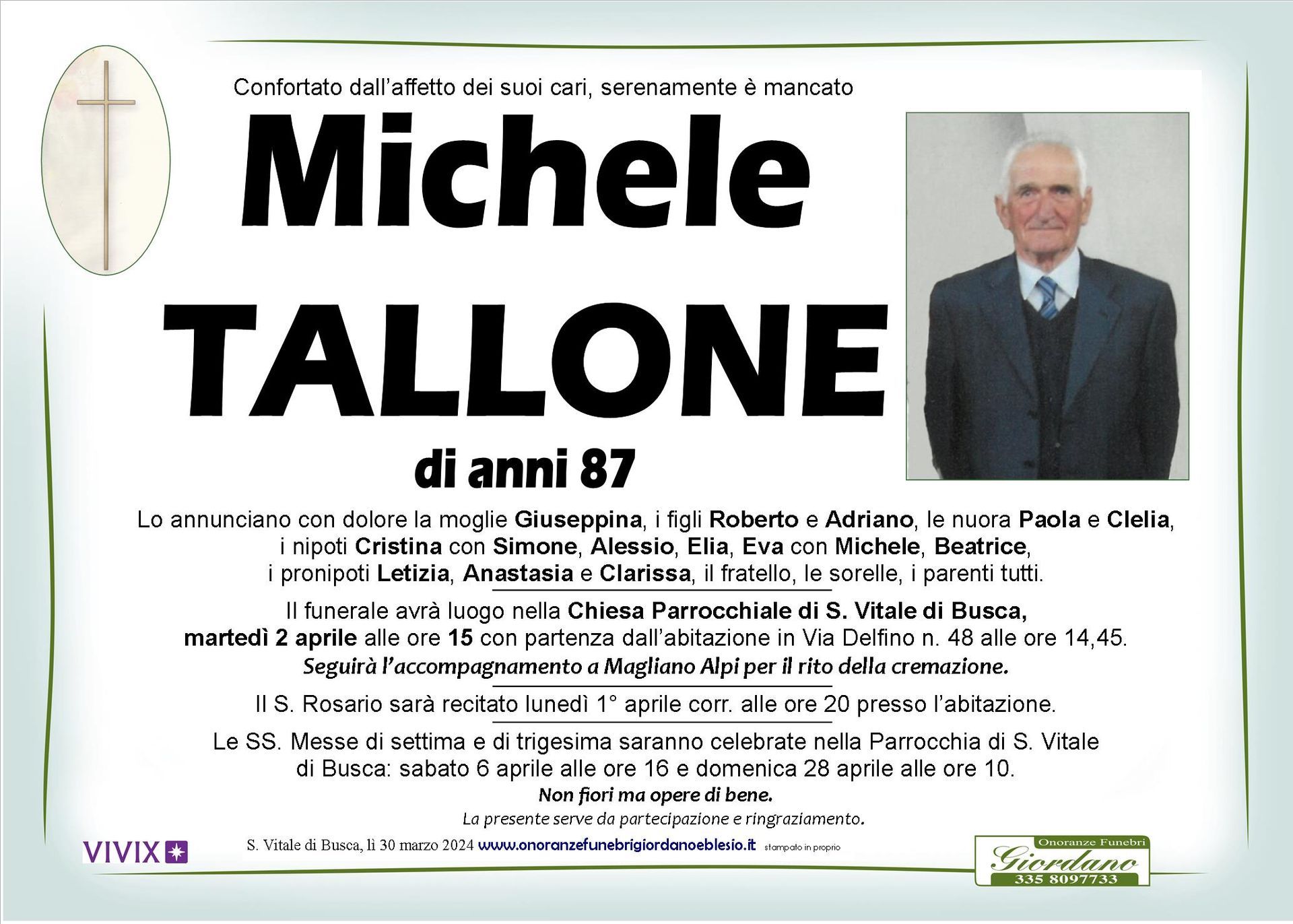 necrologio TALLONE Michele