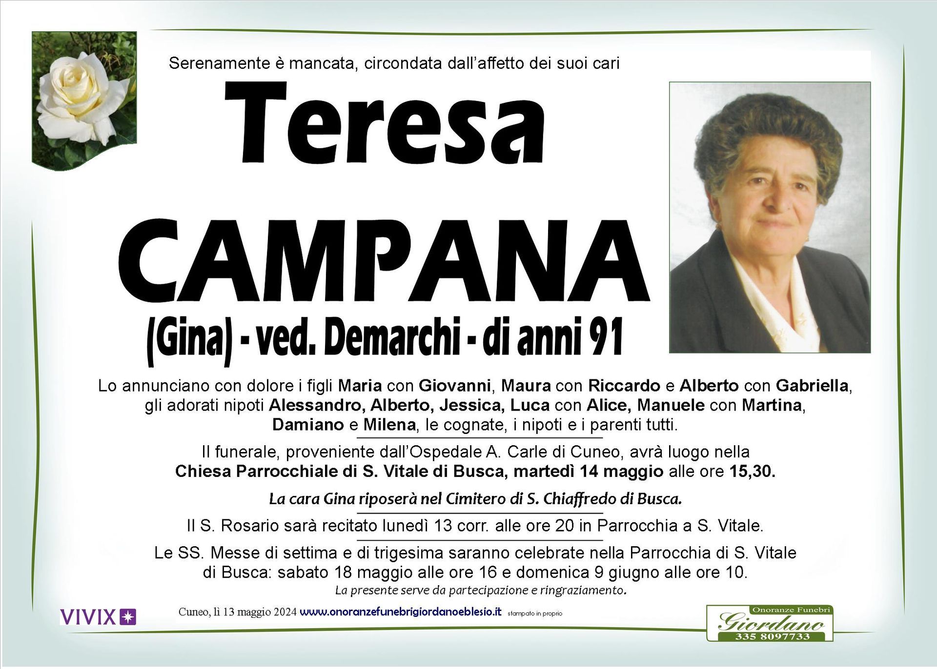 necrologio CAMPANA Teresa ved. Demarchi