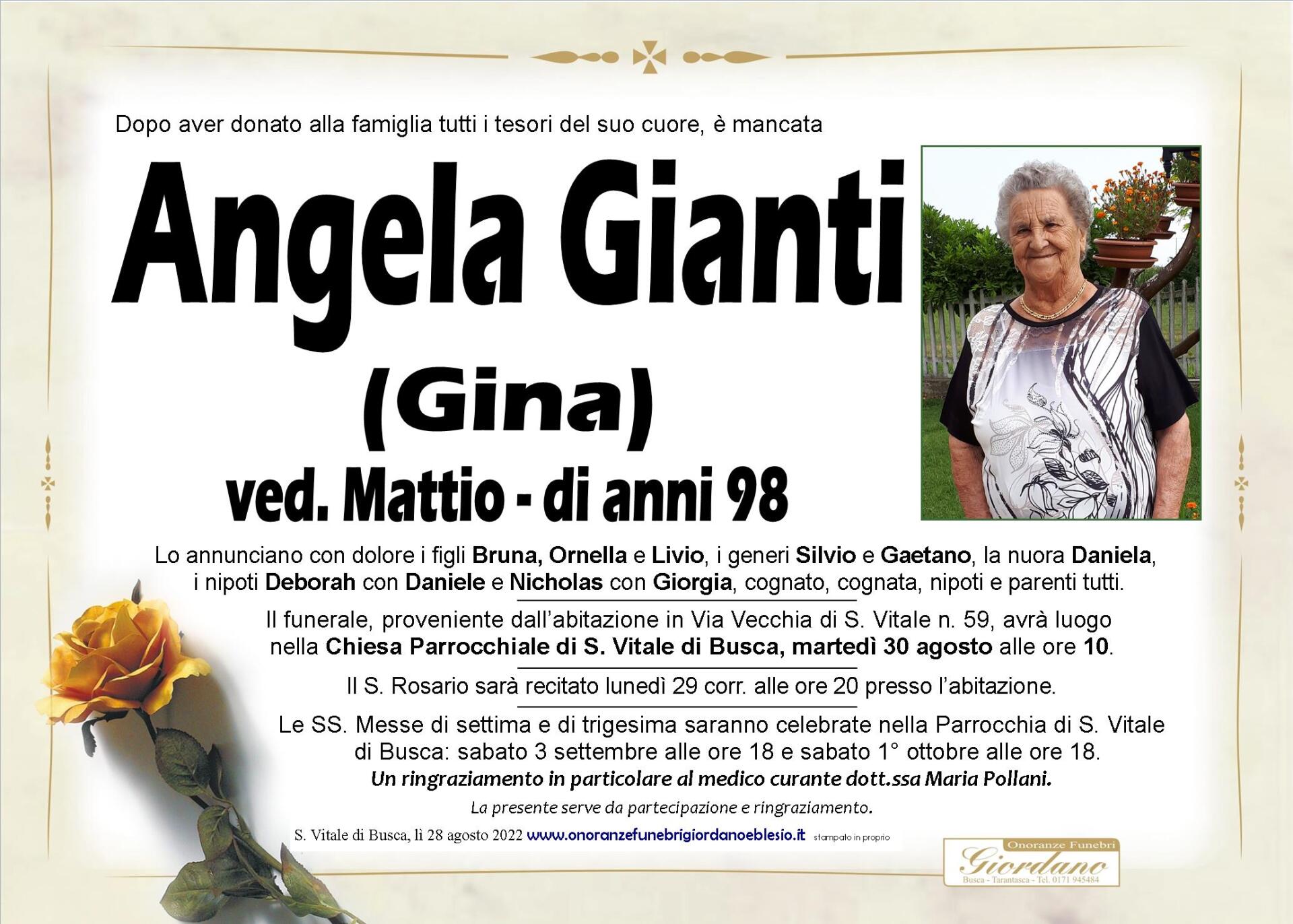 necrologio GIANTI Angela ved. Mattio