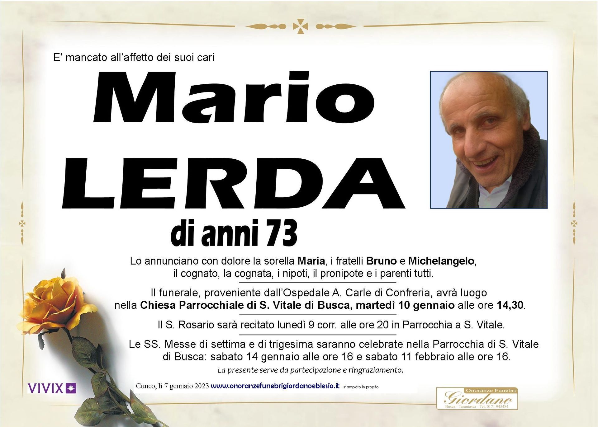necrologio LERDA Mario