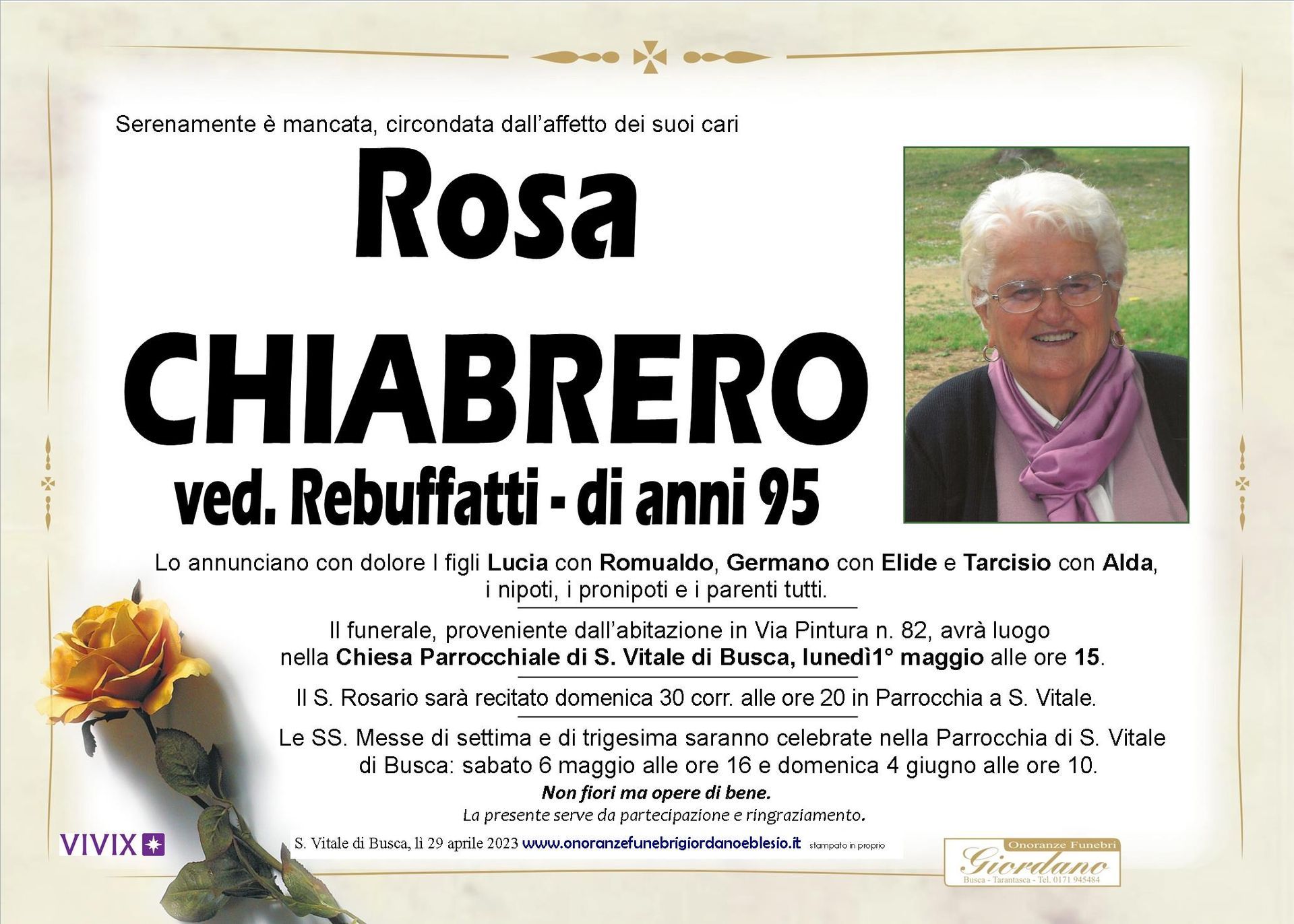 necrologio CHIABRERO Rosa ved. Rebuffatti