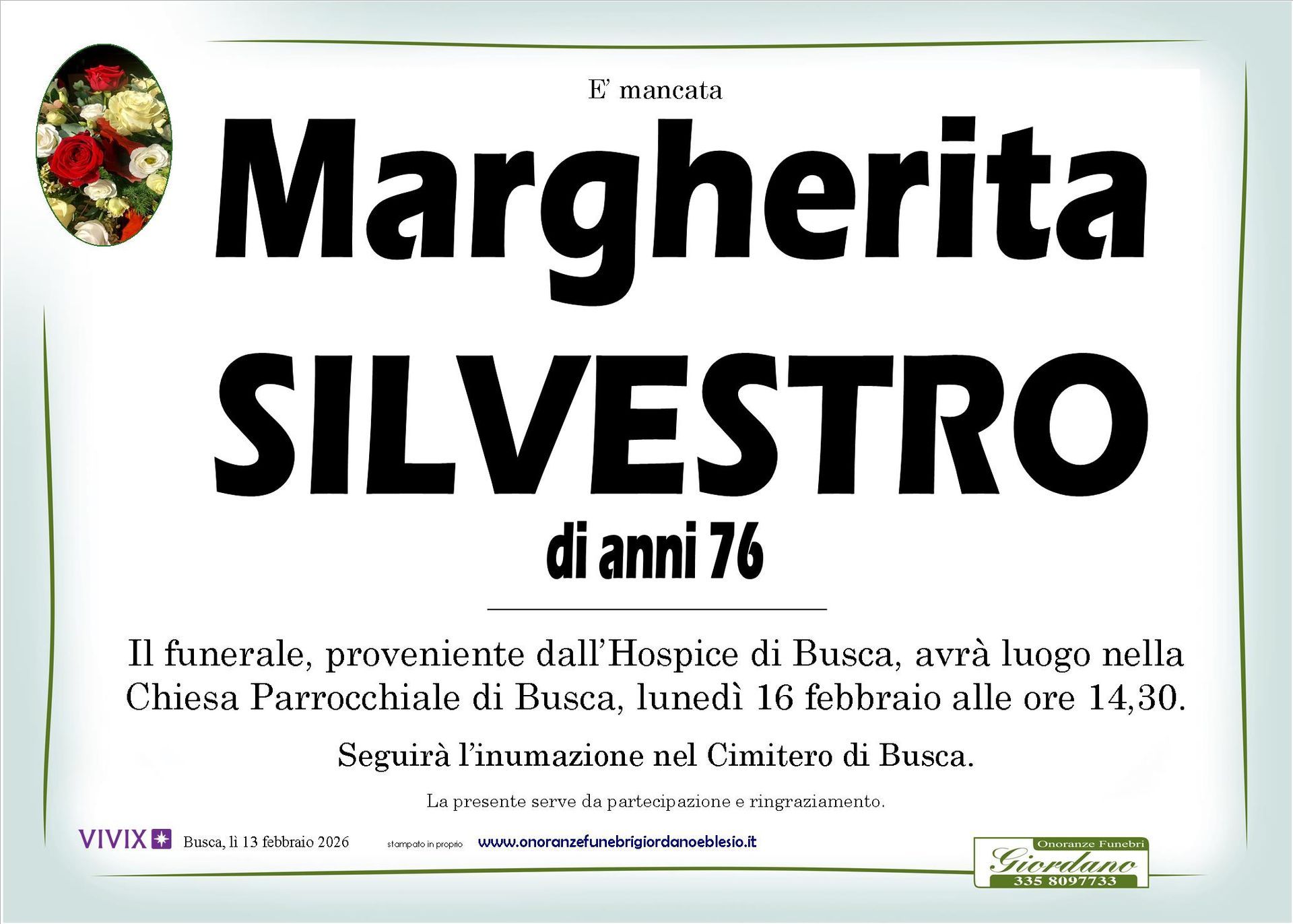 necrologio SILVESTRO Margherita
